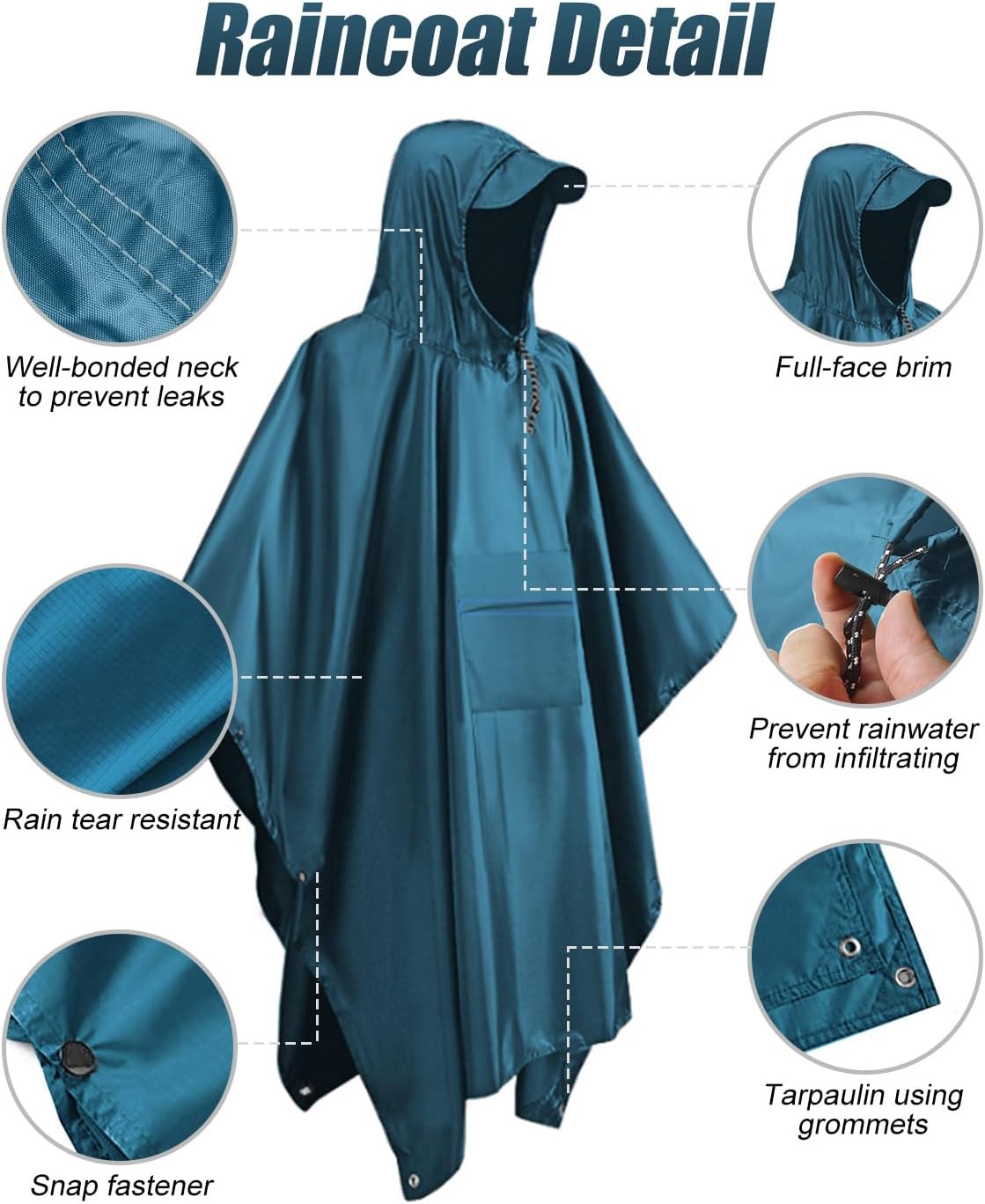 Detalle de Victoper Waterproof Poncho Adult: Lightweight, Reusable Rain Poncho for Outdoor Needs