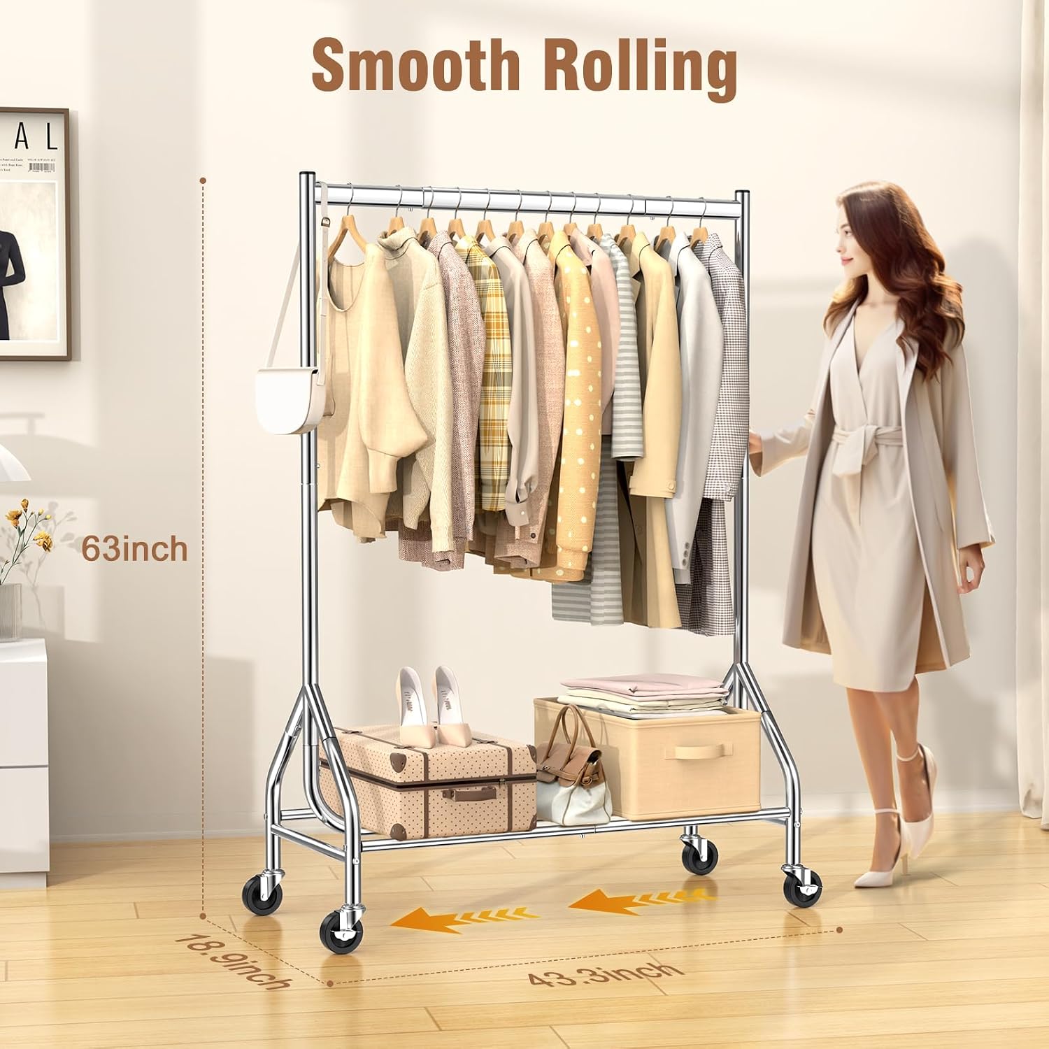 Thumbnail 4 de EAGMAK Heavy Duty Clothes Rail Load 180 KG – Rolling Garment Rail with Lockable Wheels