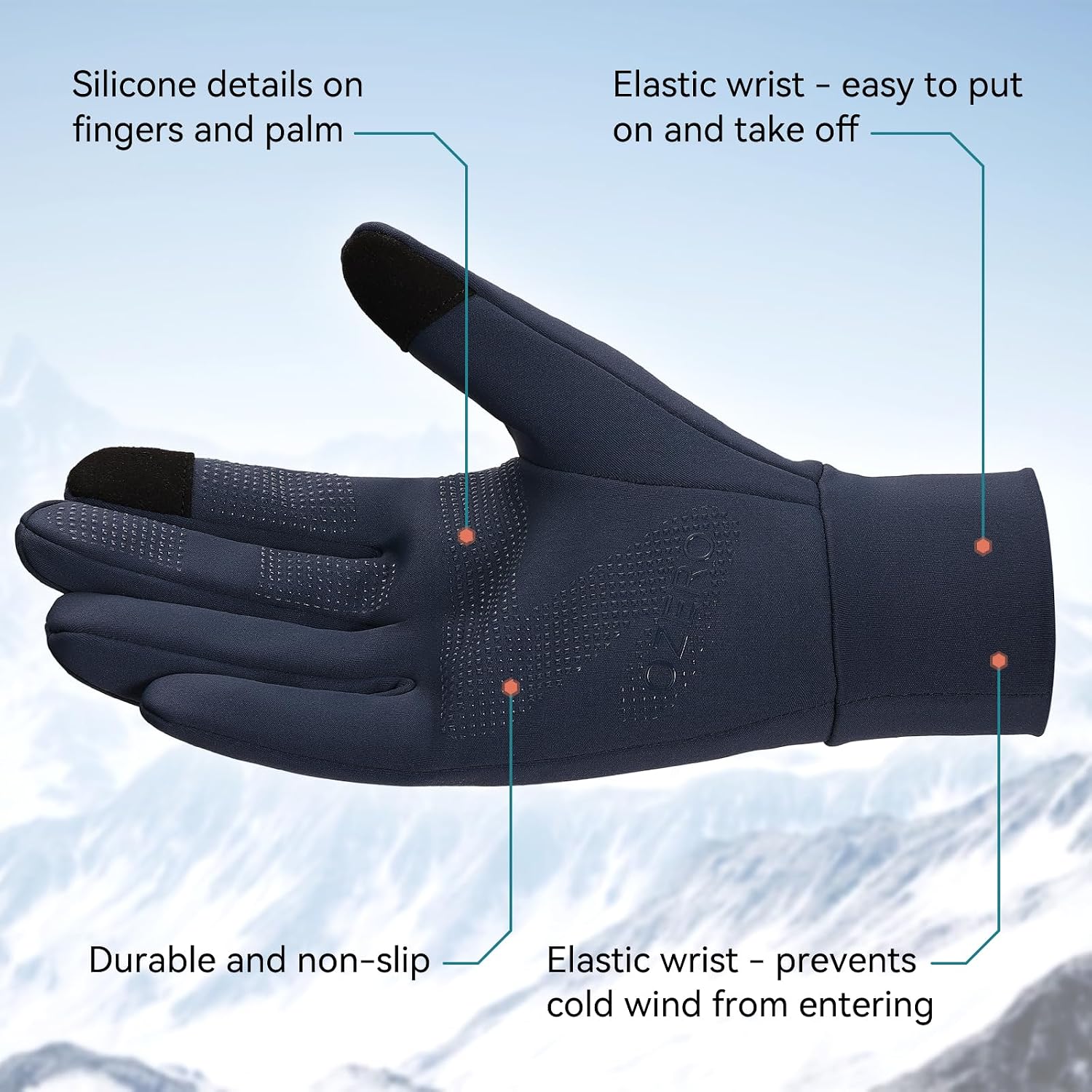 Detalle de OZERO Men’s Touchscreen Winter Gloves, Lightweight Fleece-Lined with Silicone Grip