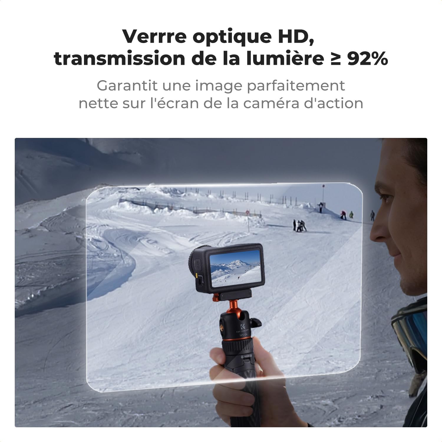 Detalle de K&F CONCEPT Lot de 2 Protecteurs d'écran en verre trempé pour DJI Osmo Action 6 – 9H, transparence HD