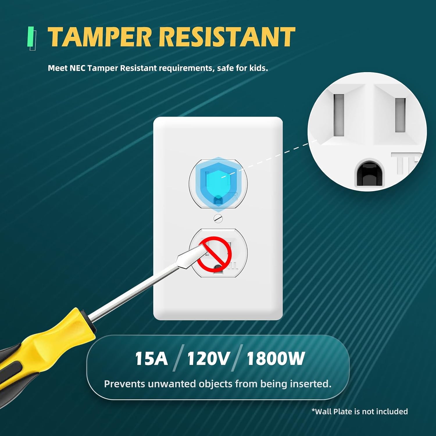 Detalle 2 de TOPELER YSR015 Duplex Electrical Outlets, 15A Tamper-Resistant, White, 50-Pack