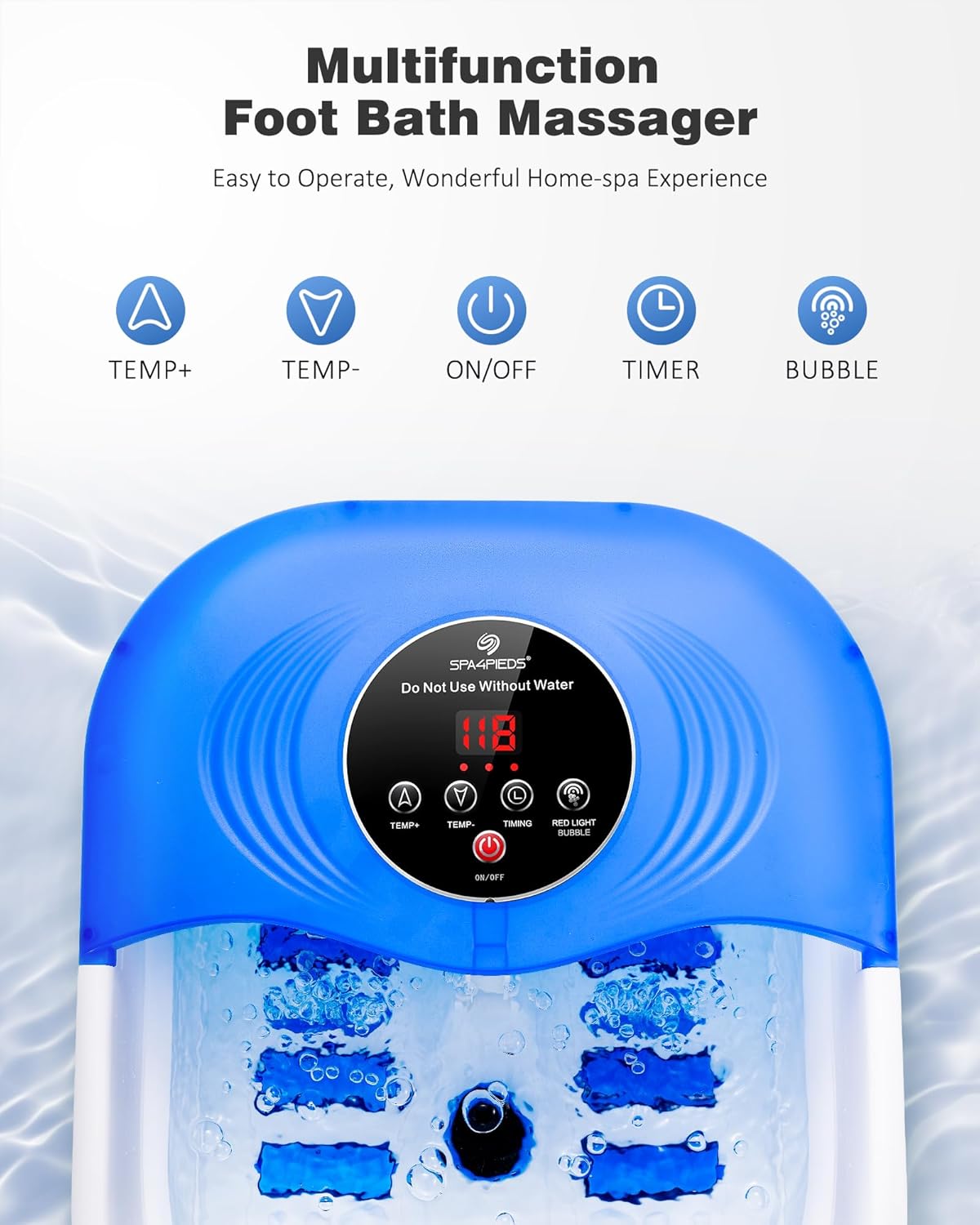 Thumbnail 5 de Fußbad Massagegerät mit Heizung: Wasser-Fußsprudelbad mit LCD-Temperaturregelung, Timer & Bimsstein (blau)