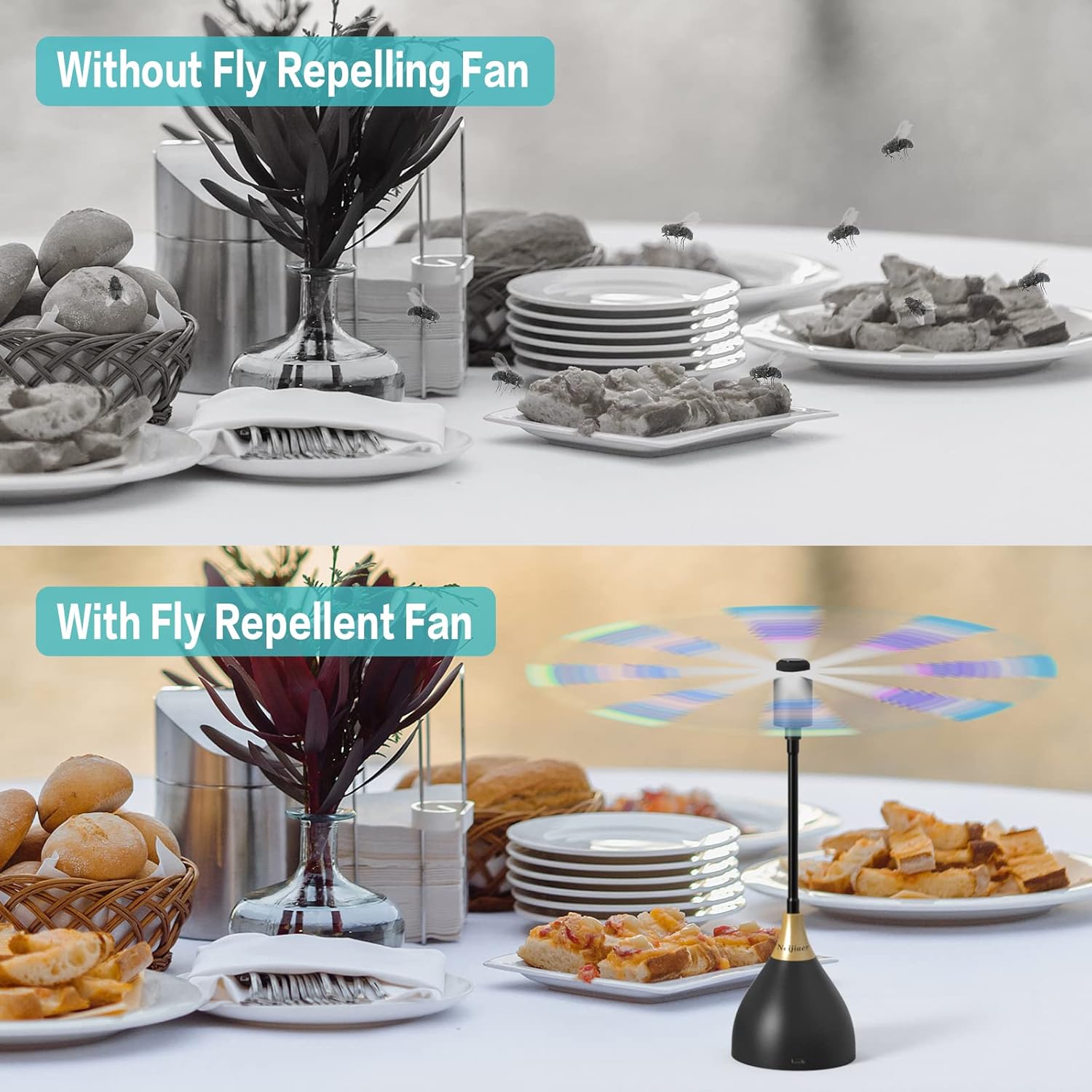 Thumbnail 5 de Neijiaer Fly Fans for Tables (3 Pack) – USB or Battery Powered portable fly repellent fans for picnics, BBQs and parties