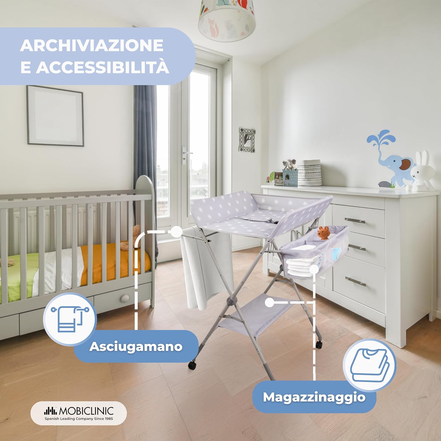 Thumbnail 2 de Mobiclinic Zoey: Fasciatoio pieghevole per Neonati con altezza regolabile e accessori