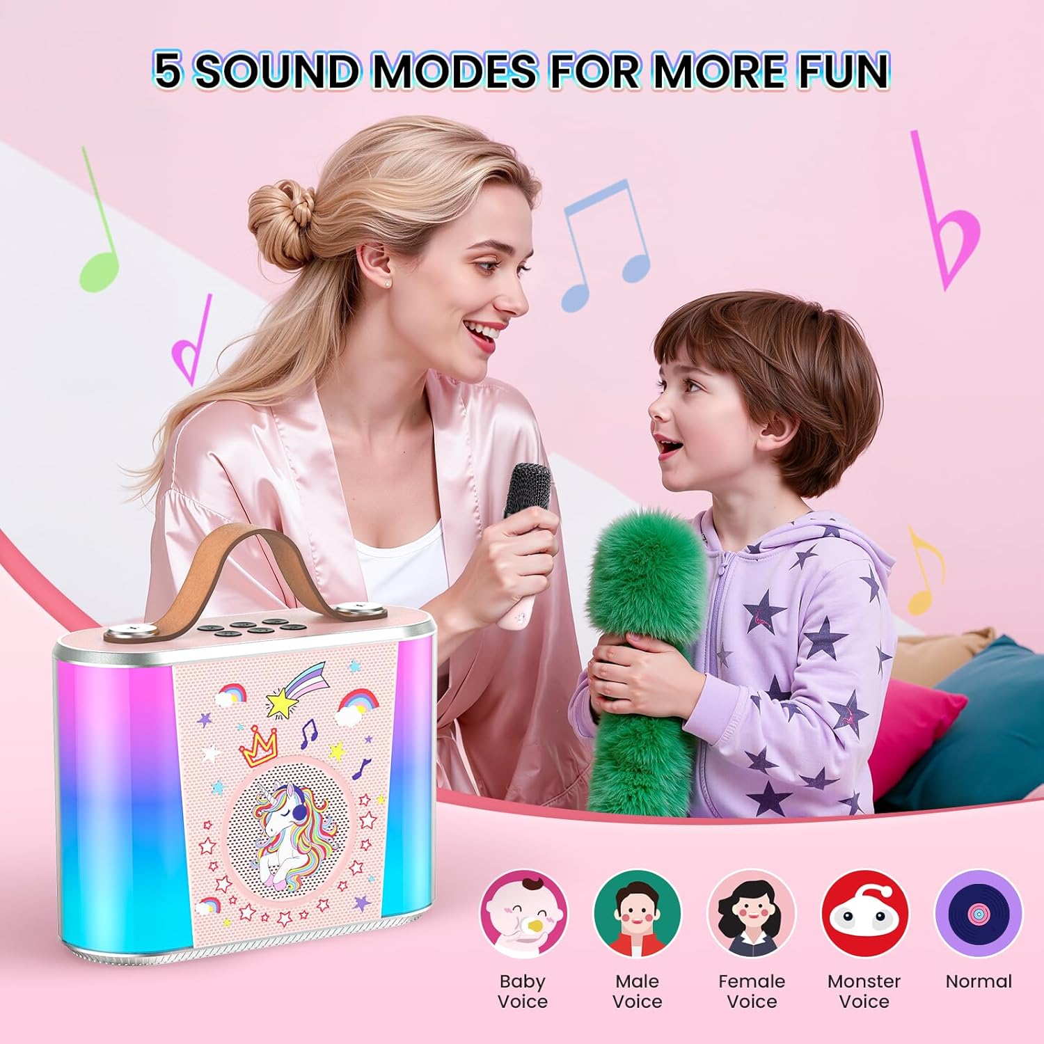 Thumbnail 3 de PKBD Karaoke Infantil Rosa con 2 micrófonos inalámbricos