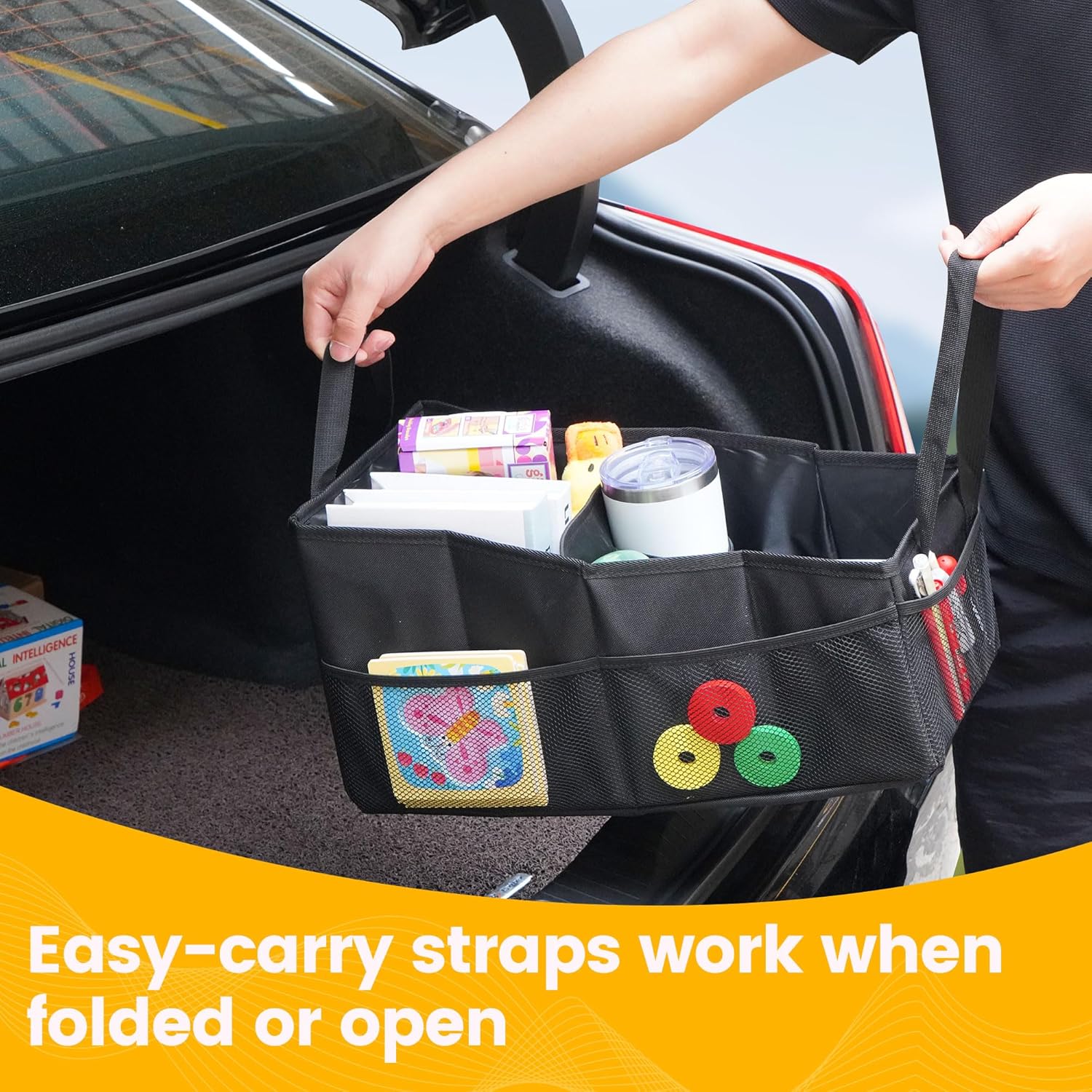 Thumbnail 3 de Kinder-Auto-Organizer Zouway für Rücksitz & Beifahrersitz – zusammenklappbare Aufbewahrungsbox mit Netztaschen