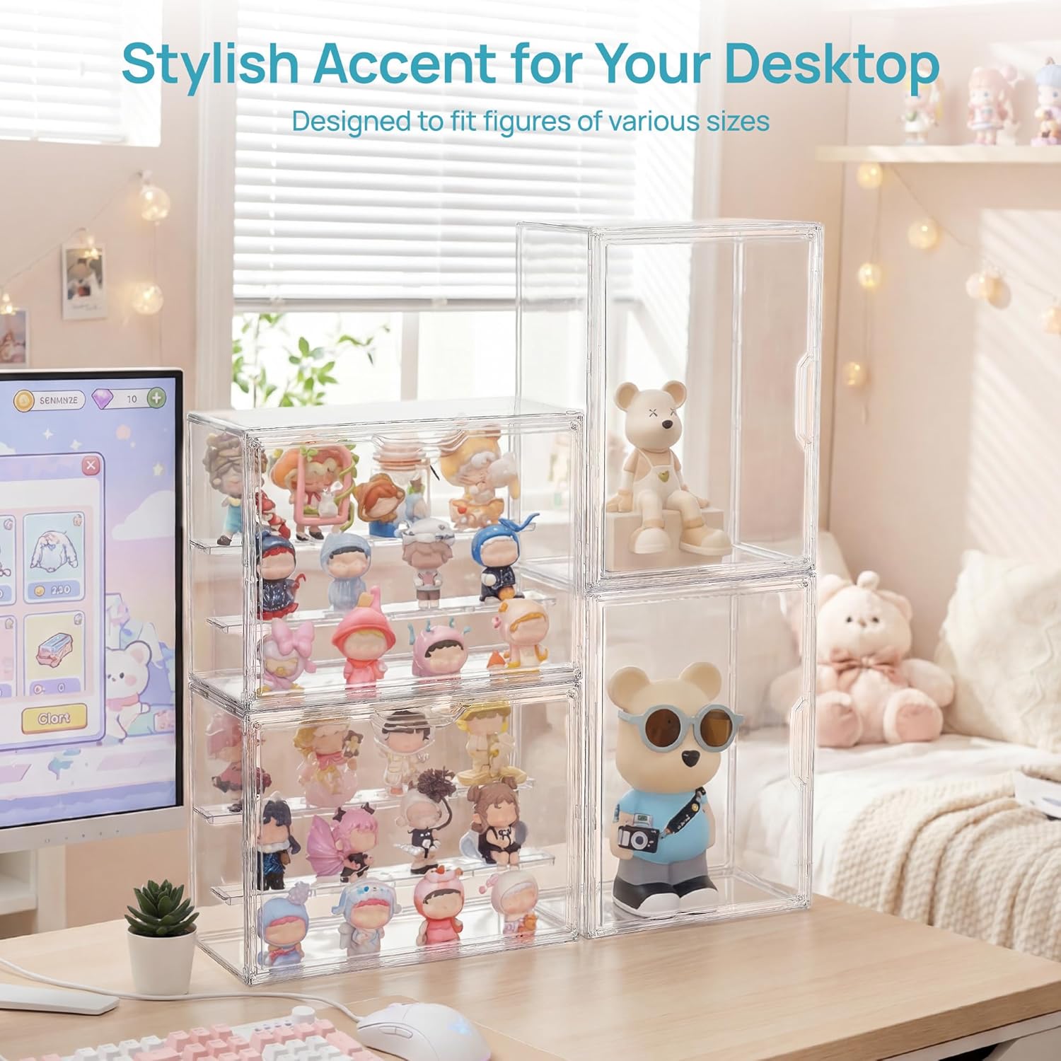 Thumbnail 6 de Vtopmart 4 Pack Acrylic Display Case: Stackable, Magnetic Door, Adjustable Shelves