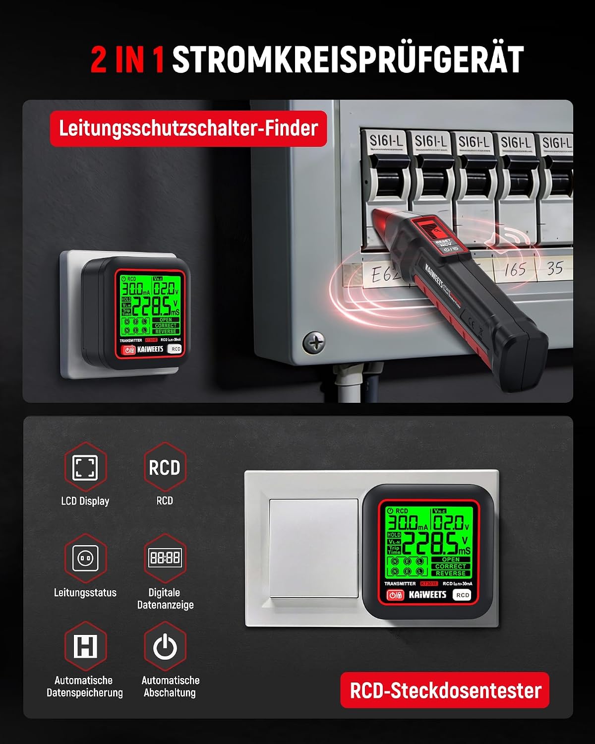 Detalle 2 de KAIWEETS Sicherungsfinder Set mit LCD