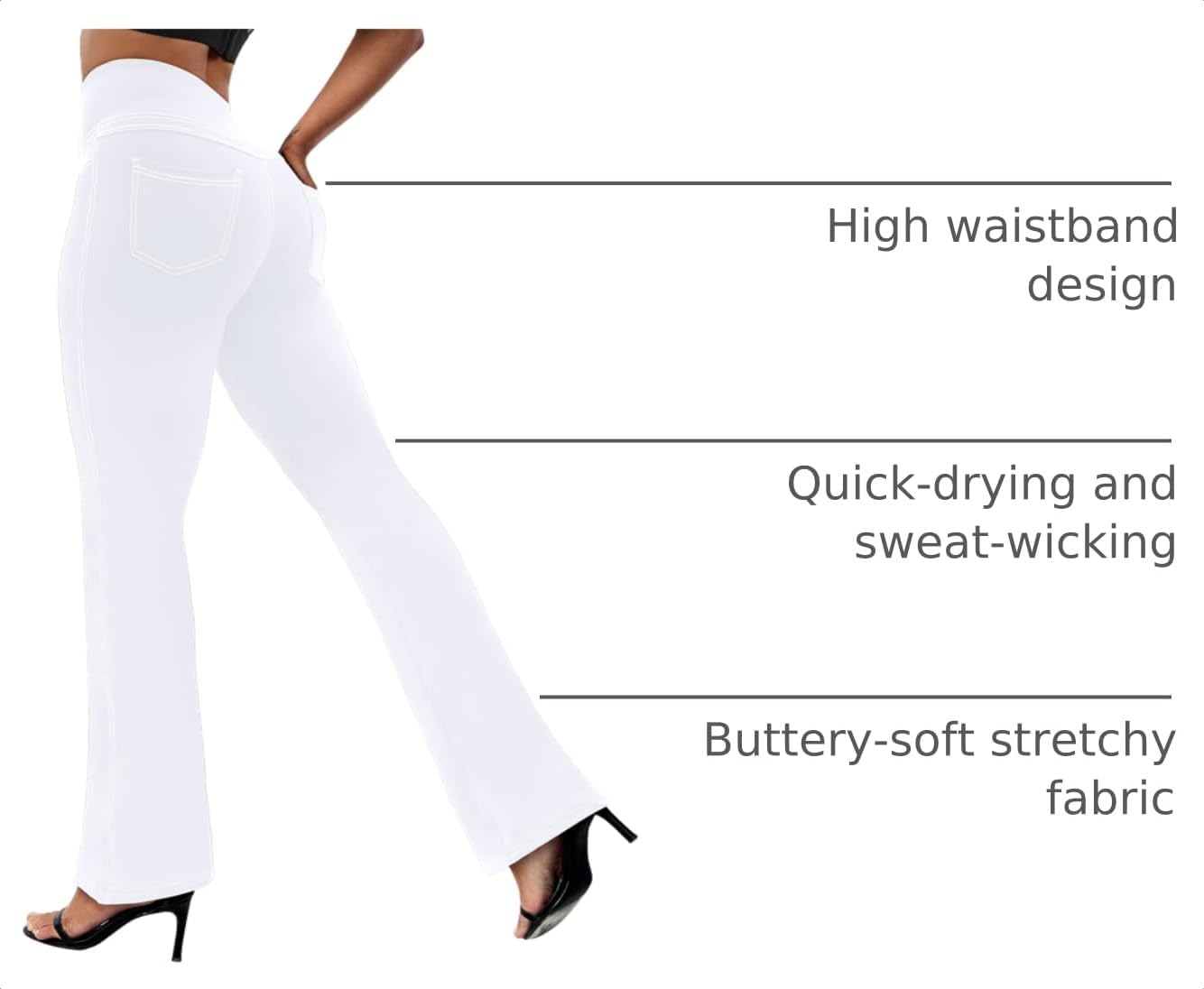 Detalle de VOOVEEYA Women's Bootcut Leggings with Pockets – High-Waisted Flare Yoga Pants