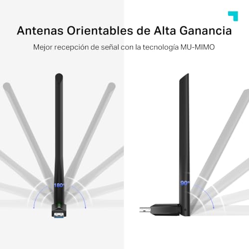 Detalle de TP-Link Archer T3U Plus: Adaptador WiFi USB AC1300 para PC con doble banda y antena de alta ganancia