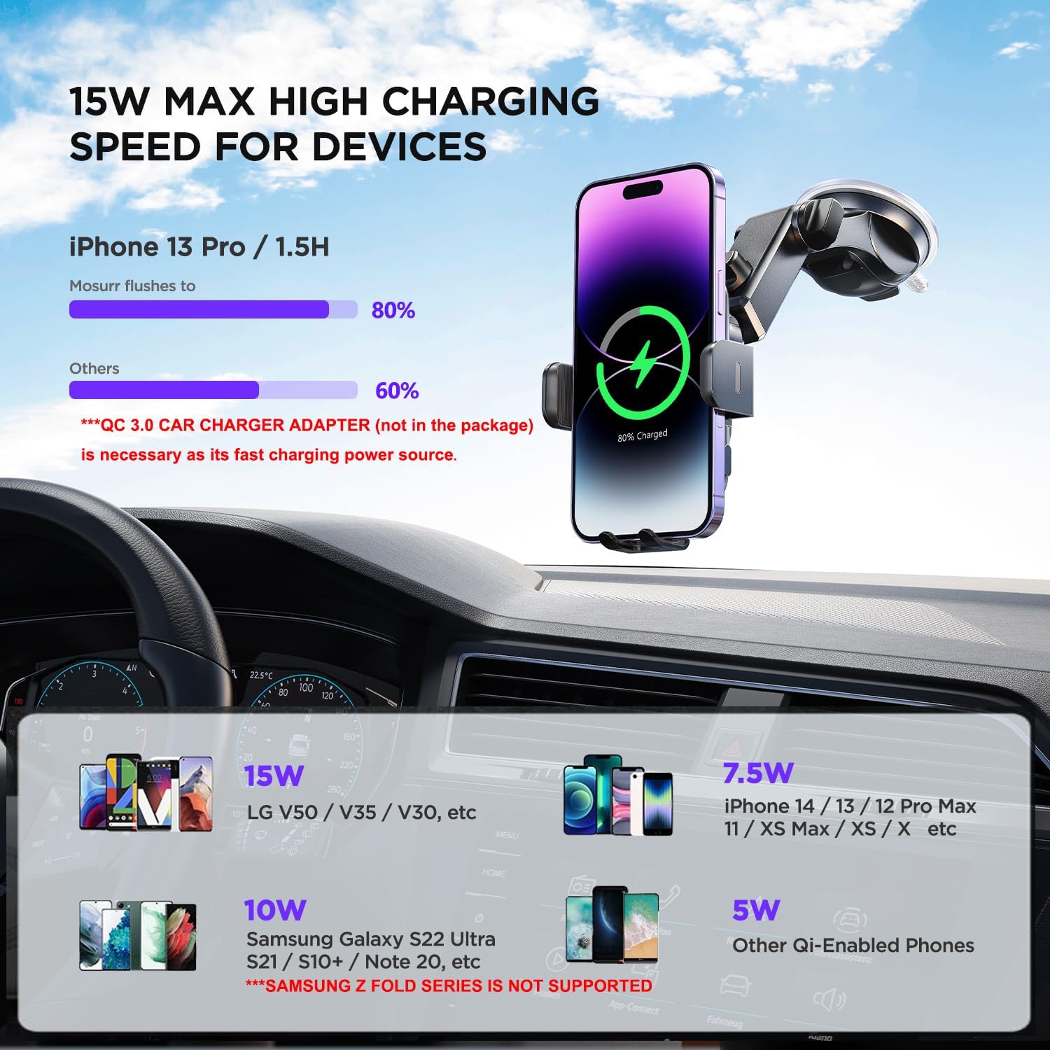 Thumbnail 2 de Mosurr 15W Wireless Car Charger