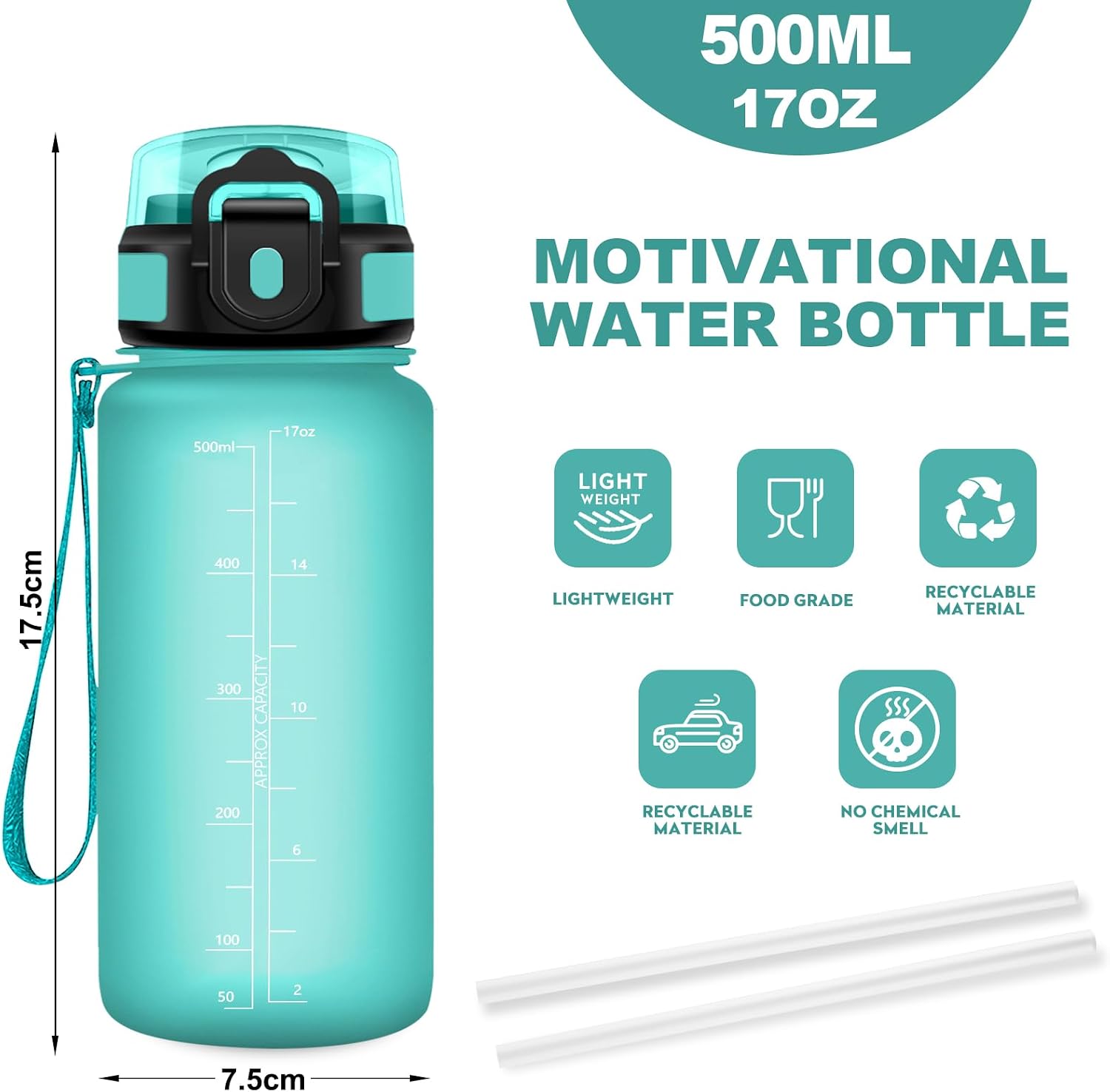 Detalle 2 de JAPORIA Borraccia 500 ml con cannuccia, marcatori temporali e tracolla
