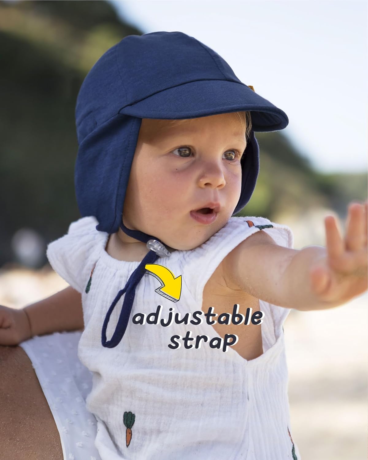 Detalle de FURTALK Baby- und Kleinkind-Sonnenhut mit UPF 50+ UV-Schutz, verstellbarem Kinnriemen und Halsklappe
