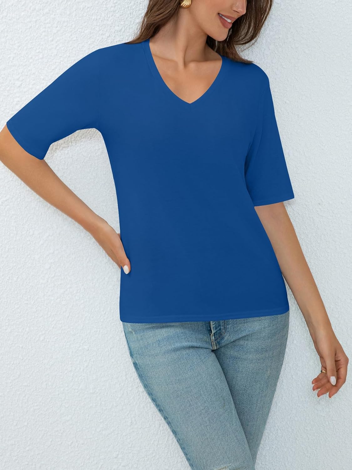 Thumbnail 2 de AirMood T-shirt d'été décontracté à manches mi-longues et col en V pour femme