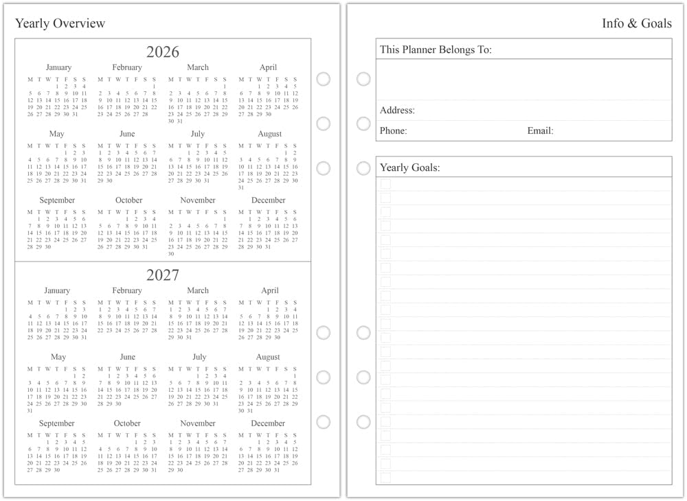 Detalle de Orgnizme 2027 Diary Refill for A5 – Week on Two Pages, Filofax Compatible
