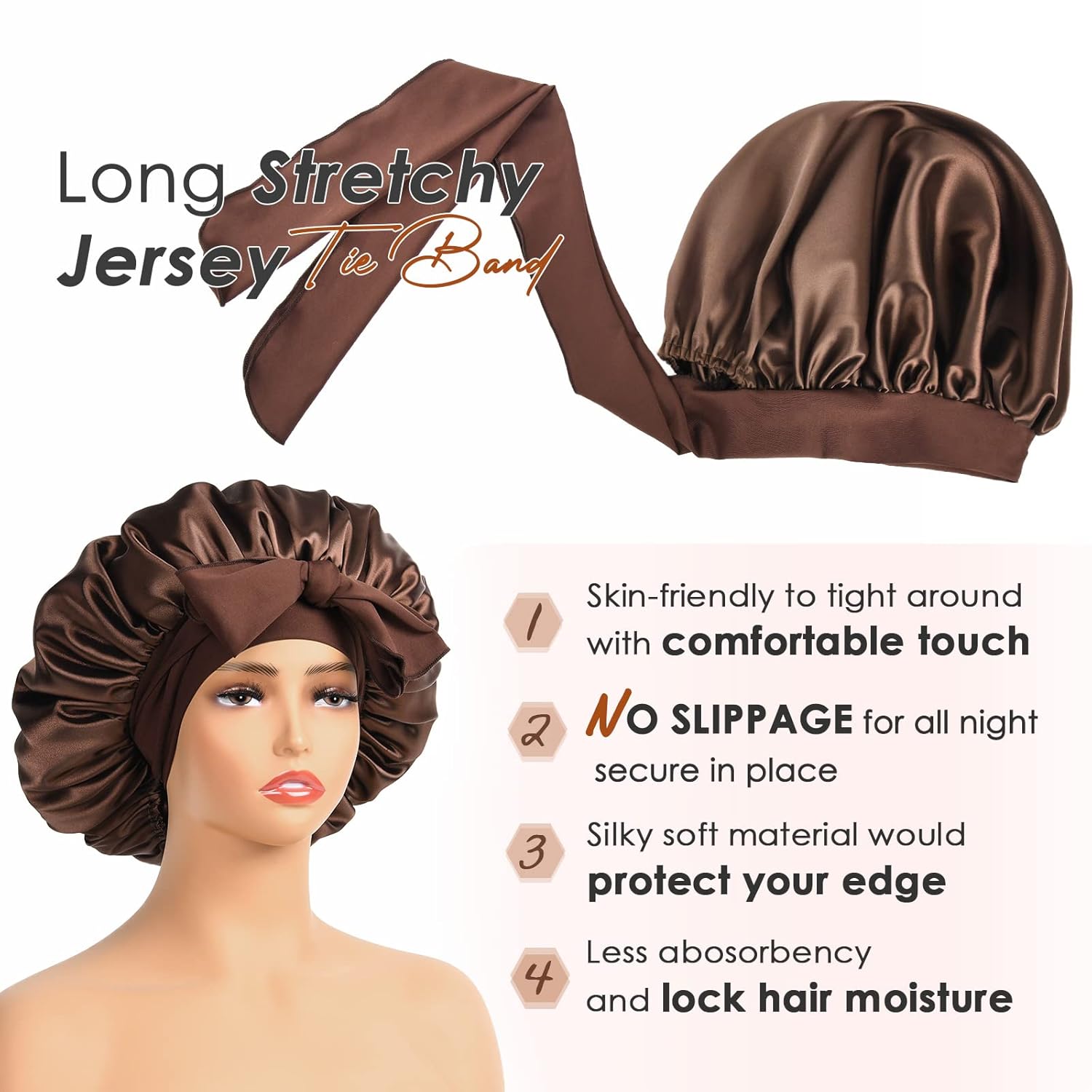 Thumbnail 4 de YANIBEST Seidenschlafmütze für Frauen – doppellagige Satin-Haube mit Bindeband für lockiges Haar