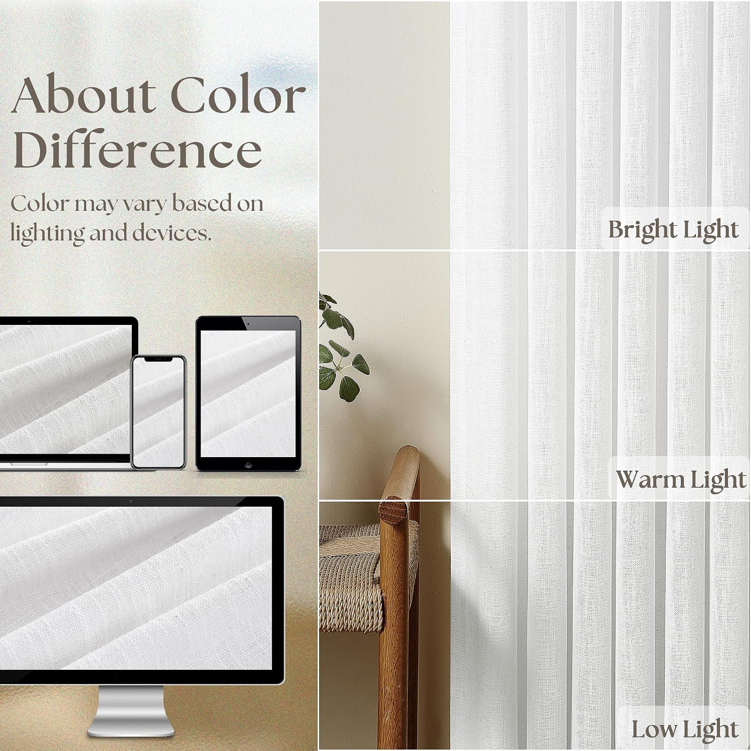 Thumbnail 3 de Linen Cotton Pleated Curtains 96 in, 2 Panels 🪟