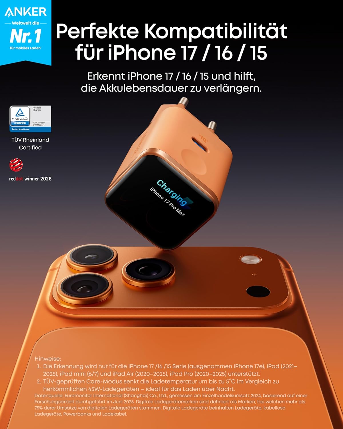 Thumbnail 1 de Anker Smart Ladegerät Nano 45 W mit Display, intelligenter iPhone-Erkennung und Pflege-Modus