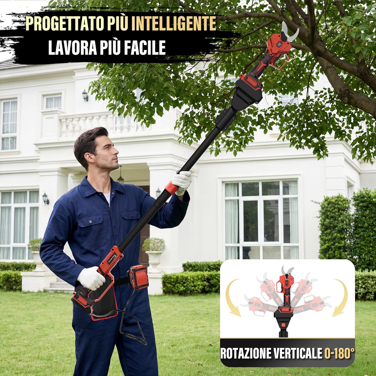 Thumbnail 3 de TEENO Forbici da potatura a batteria 2-in-1 con asta telescopica 3 m, 50 mm e motore brushless