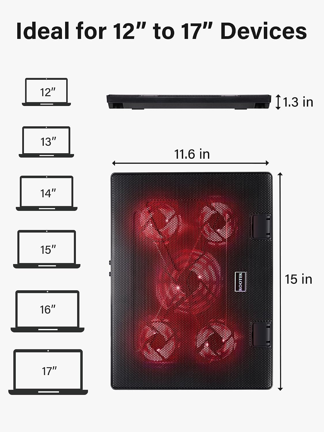 Thumbnail 6 de Kootek LCP05 Laptop Cooling Pad with 5 Fans, 6 Height Settings and USB Hub
