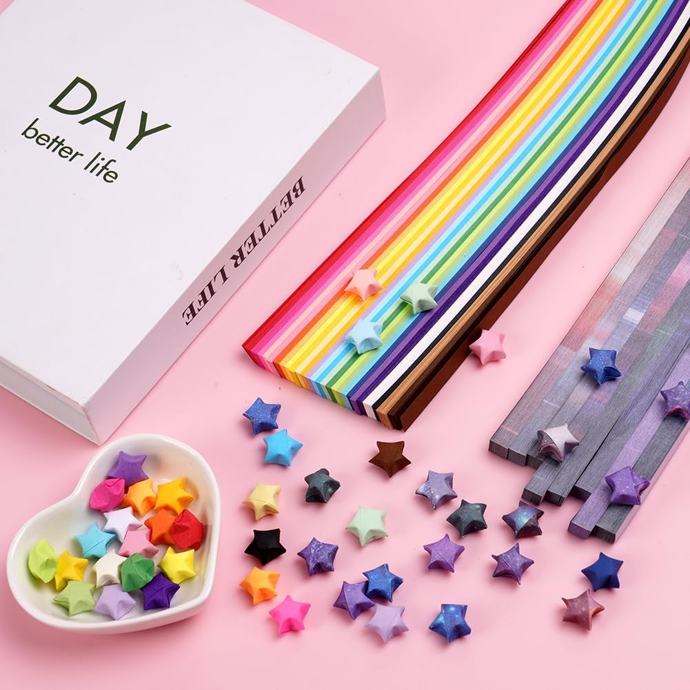 Detalle de OFFCUP Lucky Star Origami Paper Strips, 1,080 Pieces in 27 Colours and Gradients