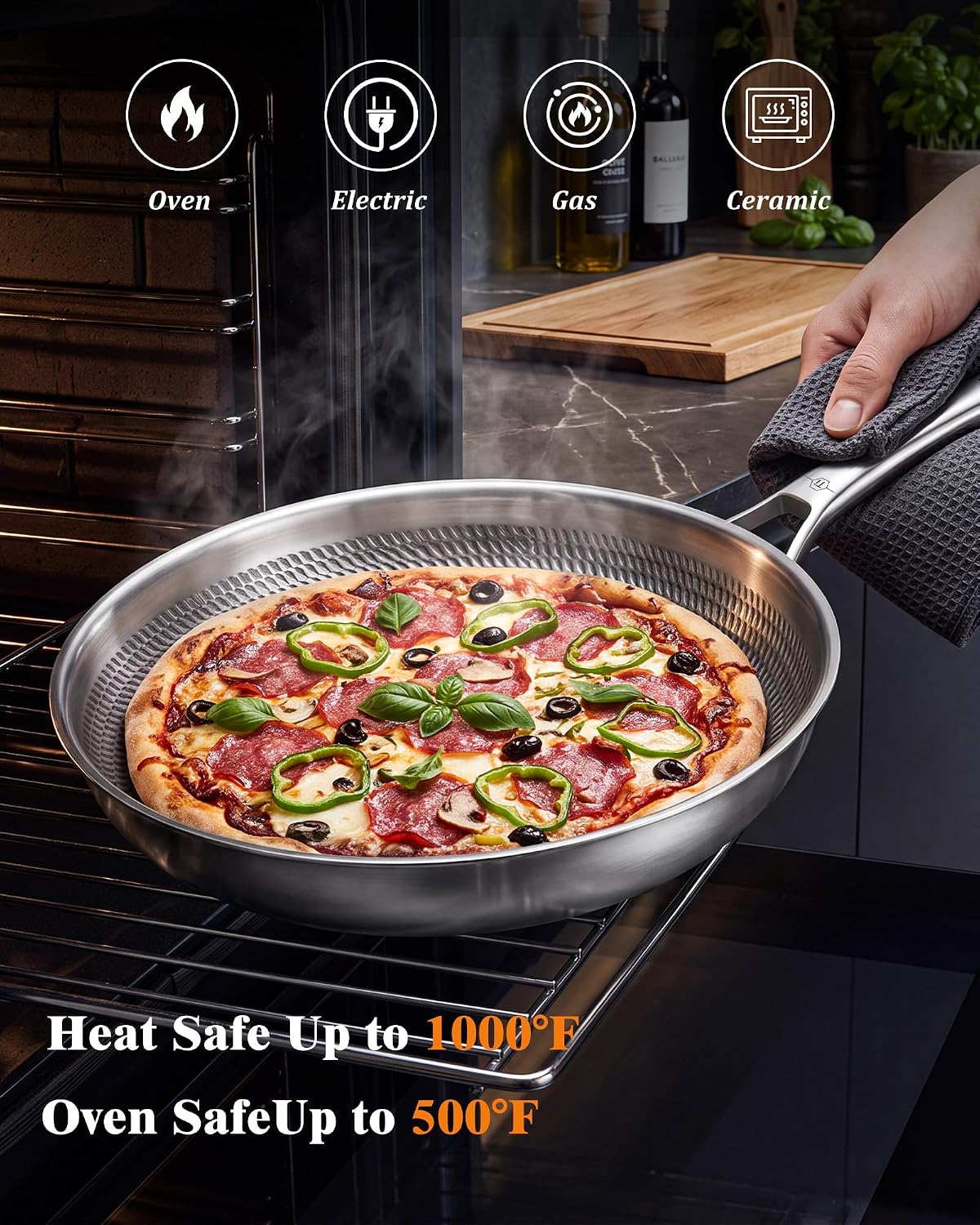 Detalle 1 de Tumzak Titanium Pro Pan 8-Piece Cookware Set, Hammered Nonstick Titanium