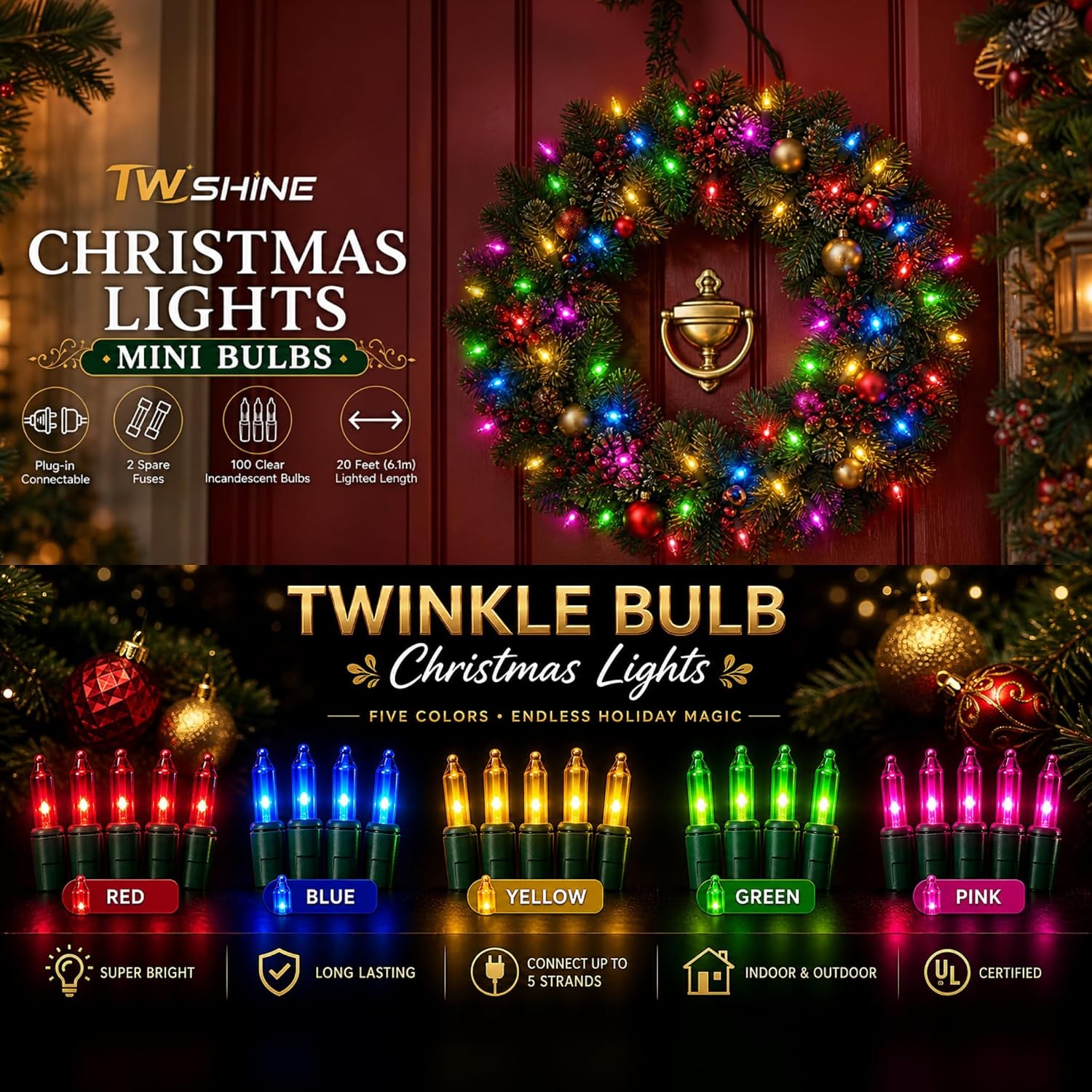 Thumbnail 3 de TW SHINE ZF-100-2/SB Mini Christmas Lights, 20 ft, 100 Multicolour Bulbs