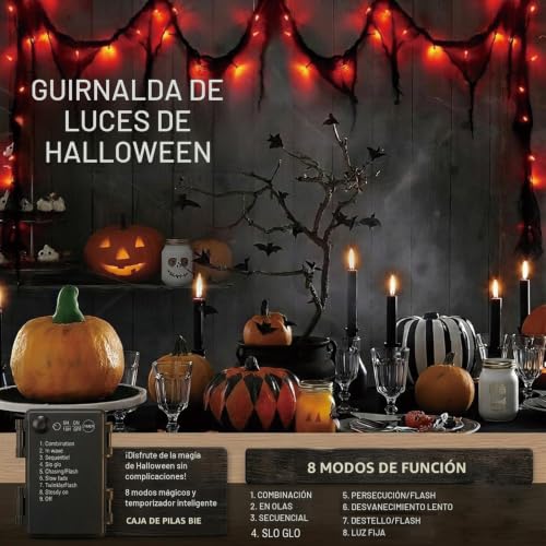 Detalle 2 de Afaiup Guirnalda de Halloween de 3 m con gasa negra, 30 LED y 8 modos