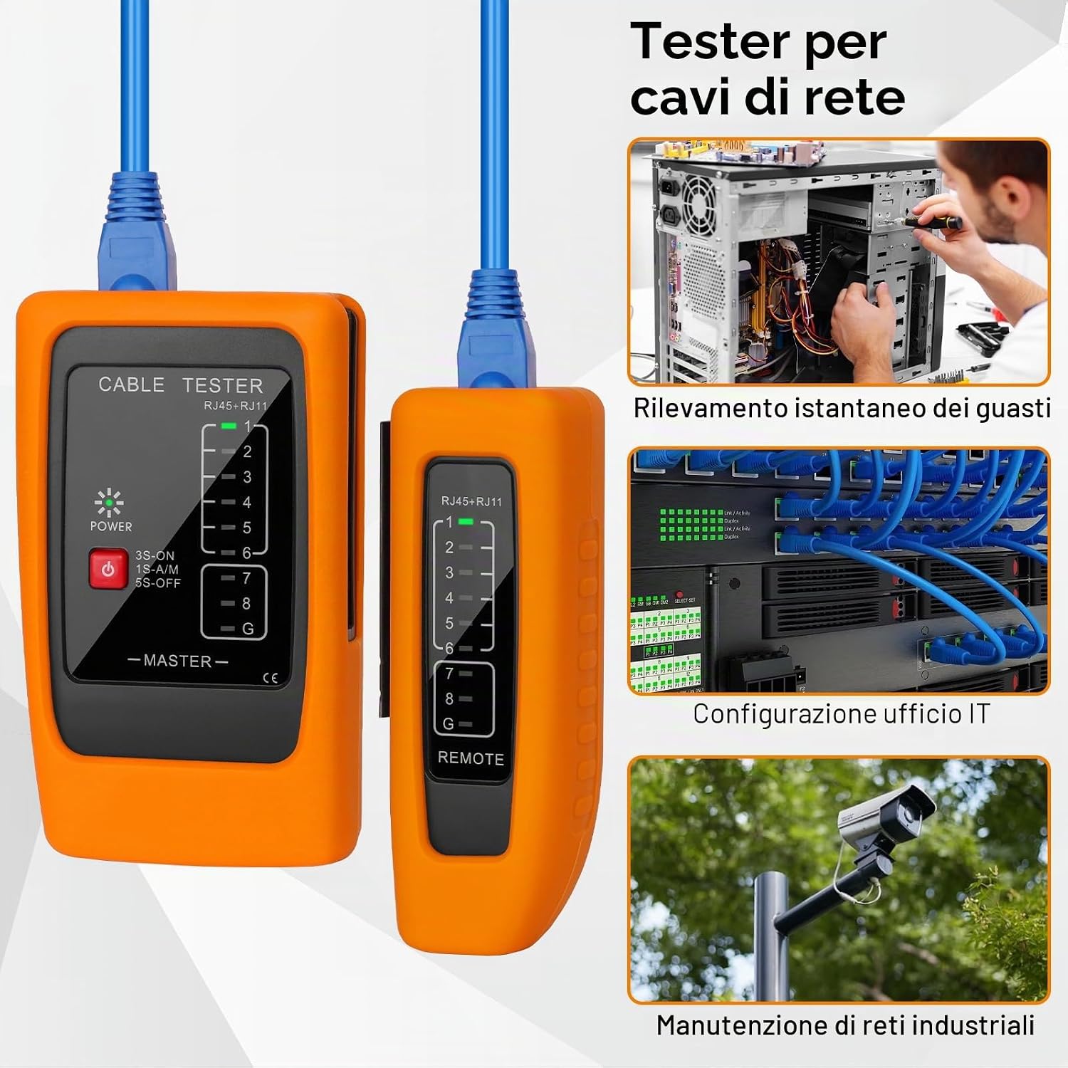 Detalle de Hiija Tester Cavi di Rete RJ45 RJ11 con test PoE fino a 300 m – Diagnosi guasti e lunghezza cavo