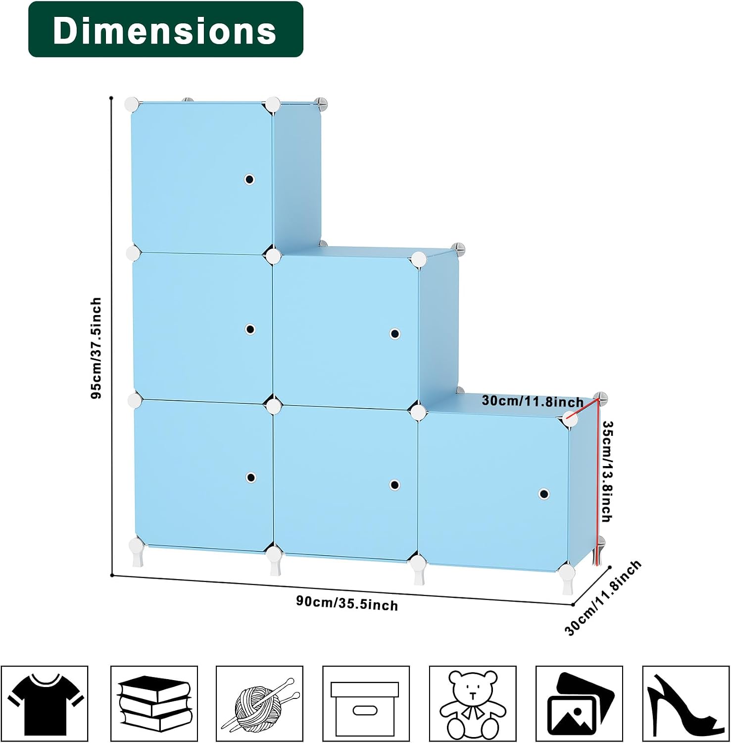 Detalle de ATTDETJL 6-Cube Storage Unit with Doors (ATTSL6001) – Black 30x30x30cm compartments