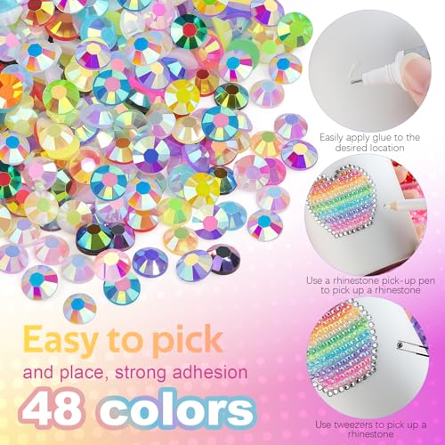 Detalle 2 de CHSEEO 48000Pcs Resin Jelly Rhinestones 48 Colours Nail Gems Bedazzling Kit