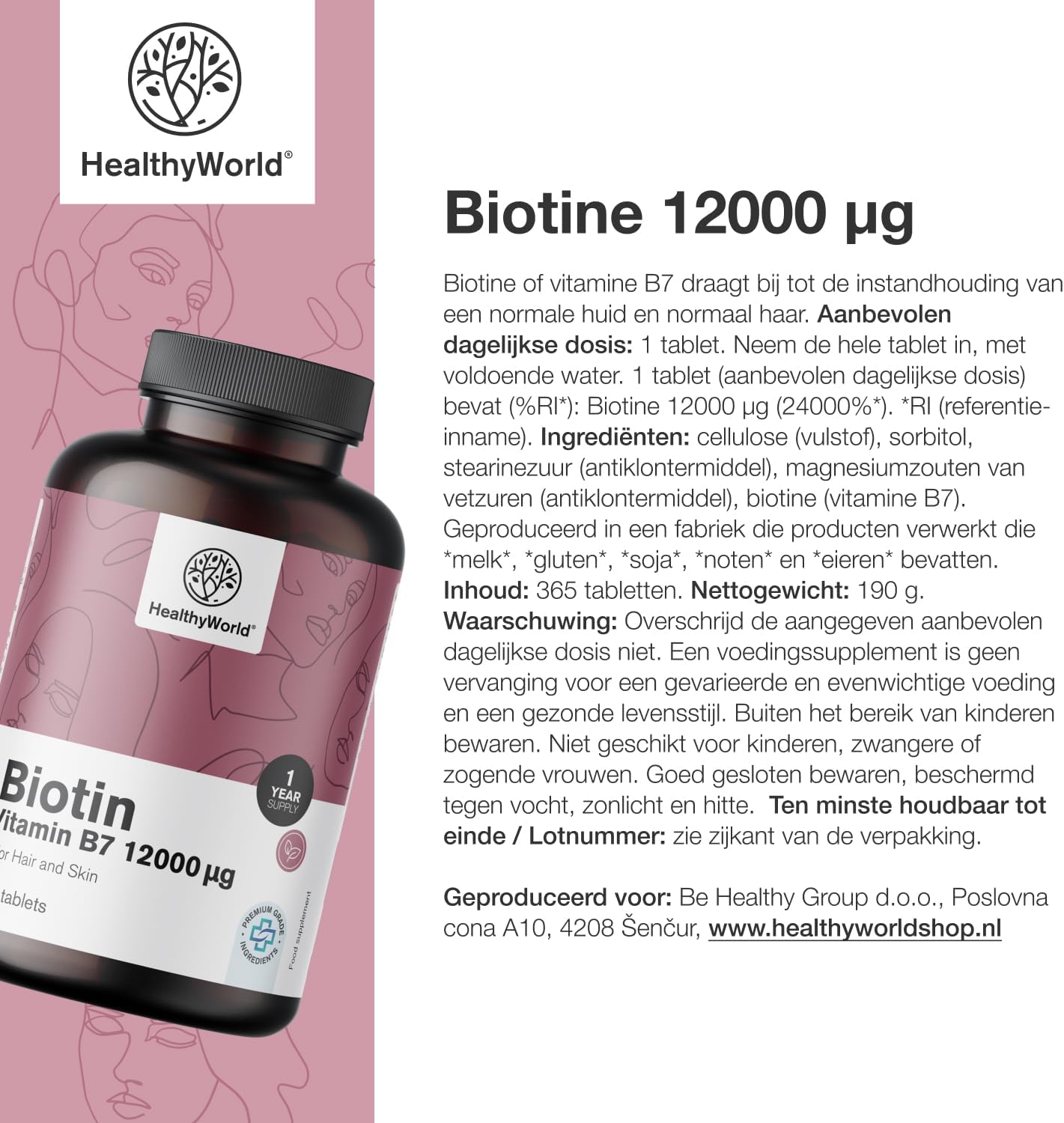 Thumbnail 6 de HealthyWorld Biotine 12.000 µg, 365 tabletten vitamine B7 voor haar, huid en nagels