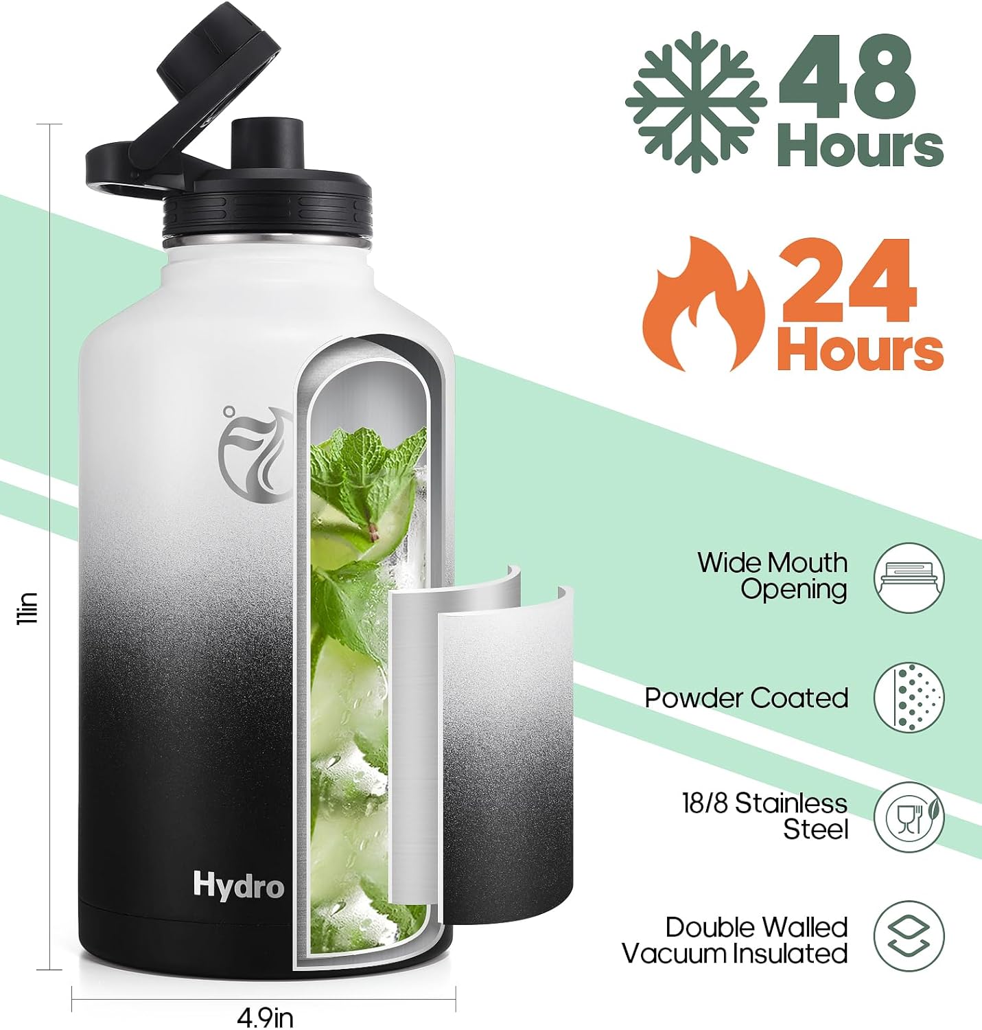 Thumbnail 2 de HydroPal Vacuum Insulated Stainless Steel Water Bottle (1.9L/1.2L/1L/750ml/500ml) with Straw & Spout Lids