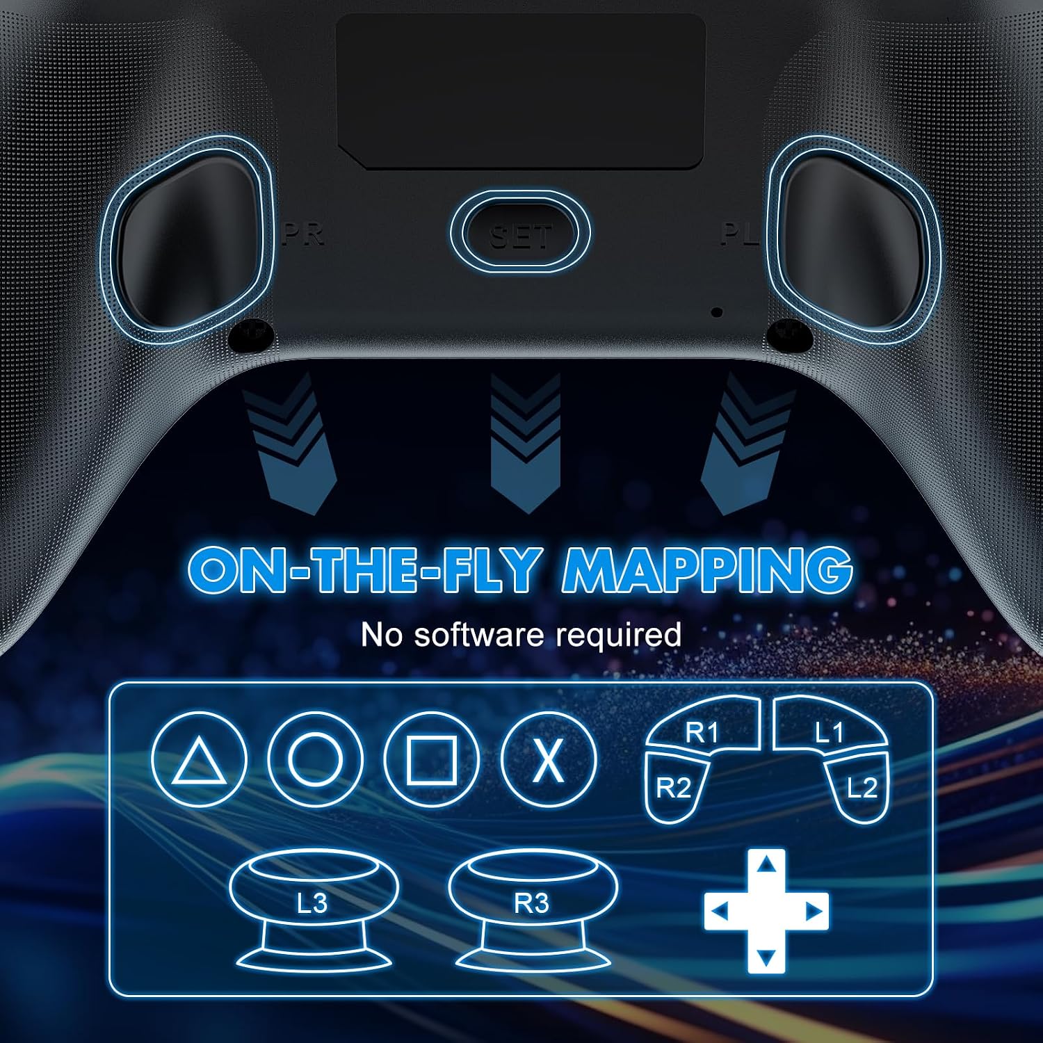 Detalle de Dinosoo RGB Wireless Controller with LED Light & Remap Back Buttons for PS5, PC