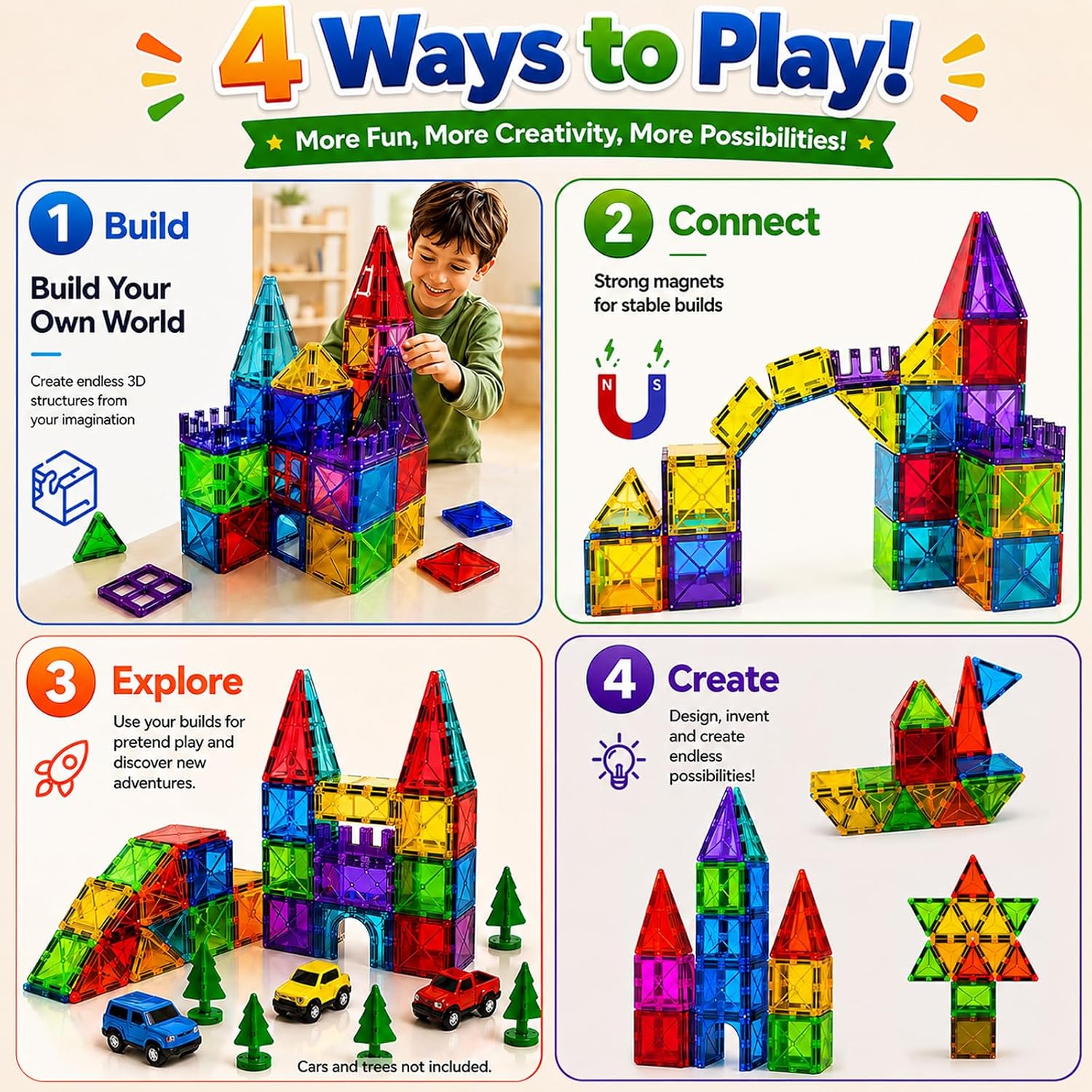Detalle de LATI 130-Piece Magnetic Tile Big Set for Kids