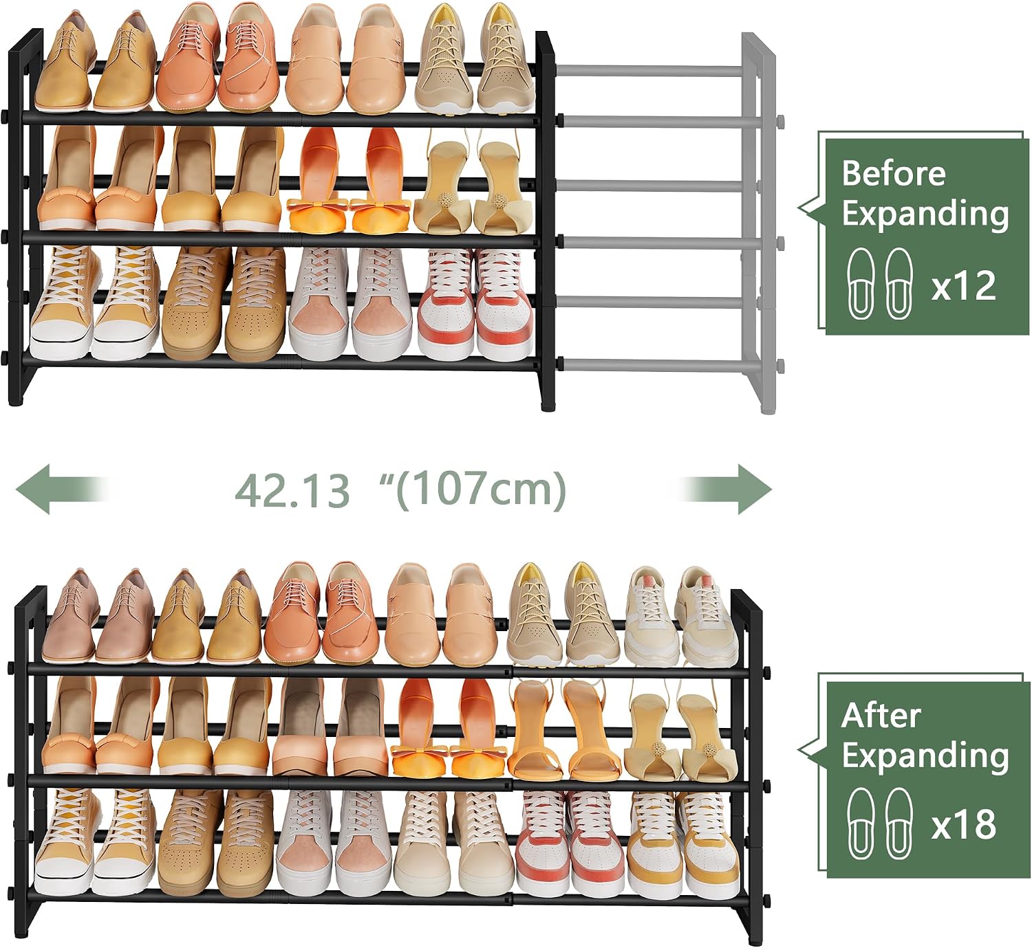 Detalle 2 de FAVOOSTY Expandable Shoe Rack, 3-Tier