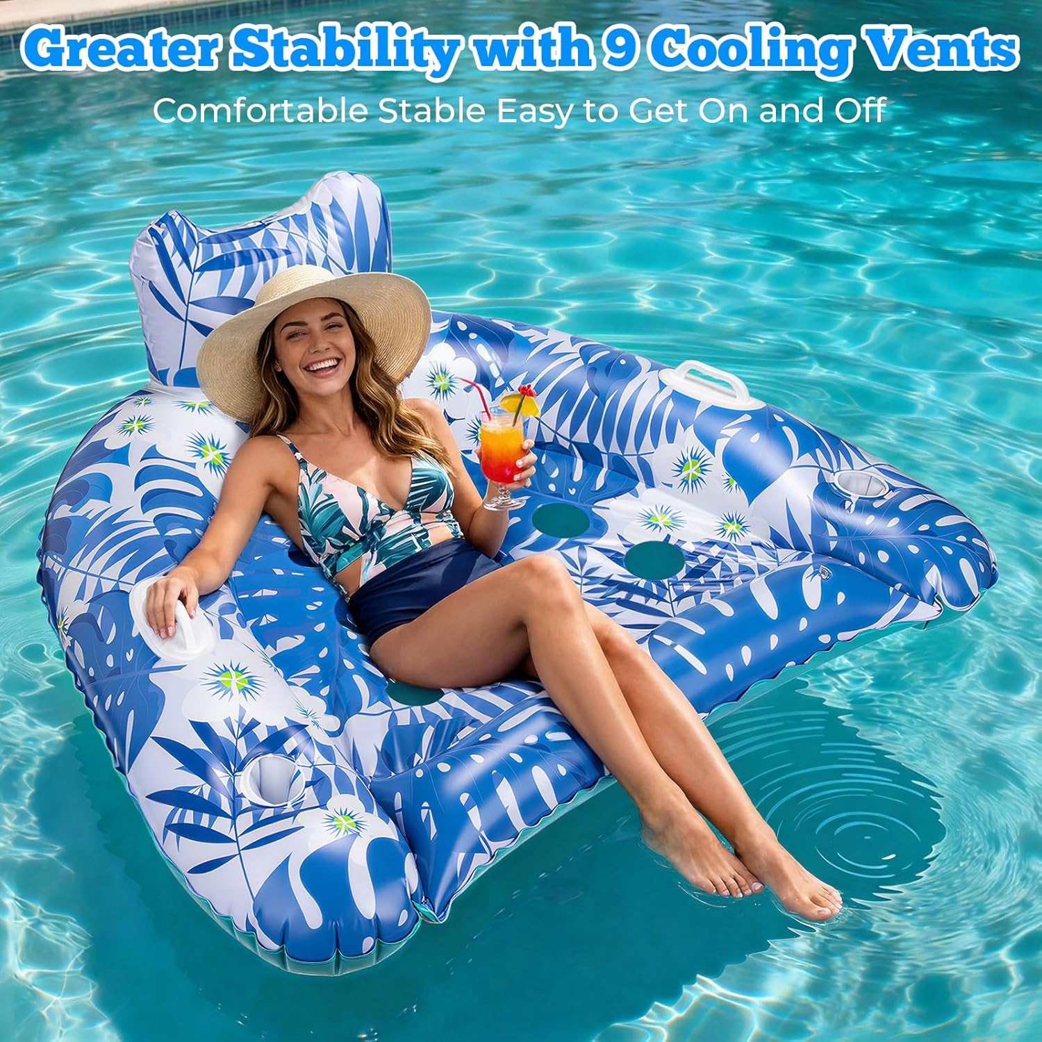 Thumbnail 4 de Ornnut XL/L Pool Float Chairs (3-Pack or 4-Pack) with Cupholders, Handles & 9 Vents