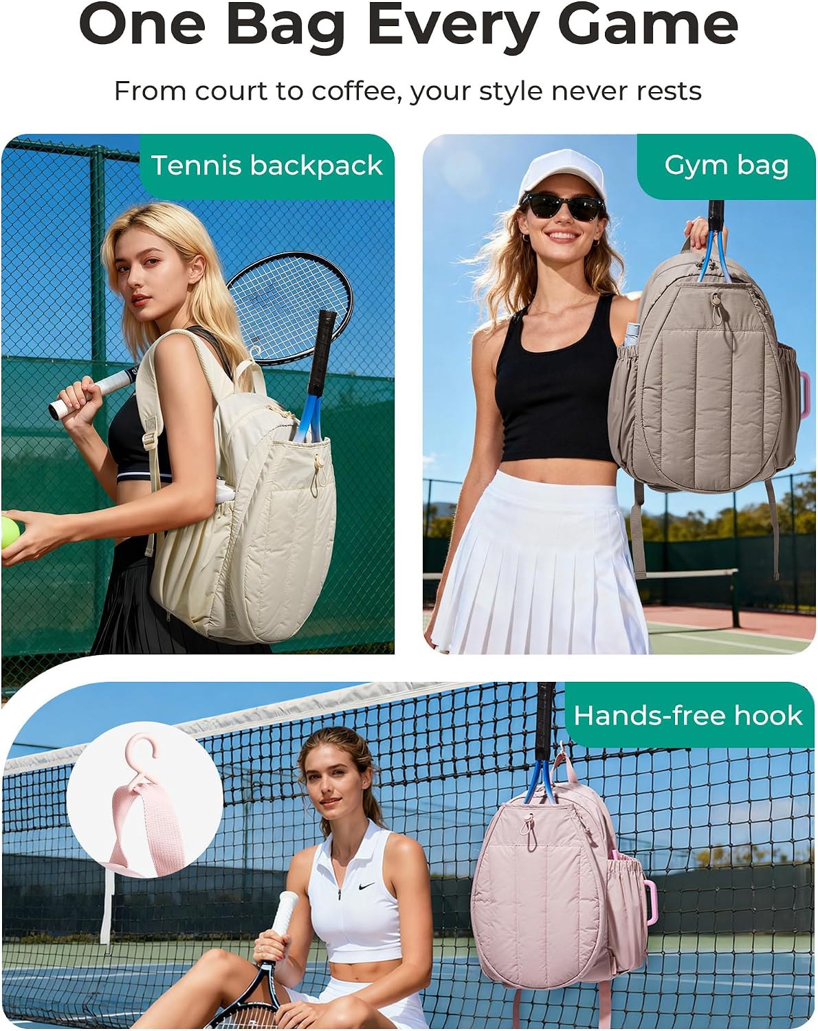 Detalle 2 de BAGSMART Tennis Backpack in Quilted Taslan