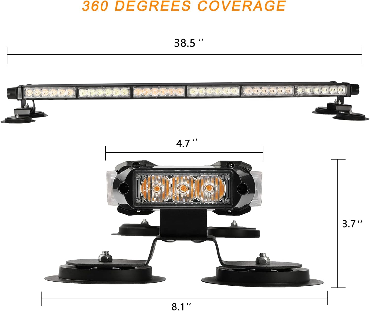 Detalle de ASPL 38.5" 78 LED Strobe Light Bar with Magnetic Base — Double-Sided Amber Emergency Warning