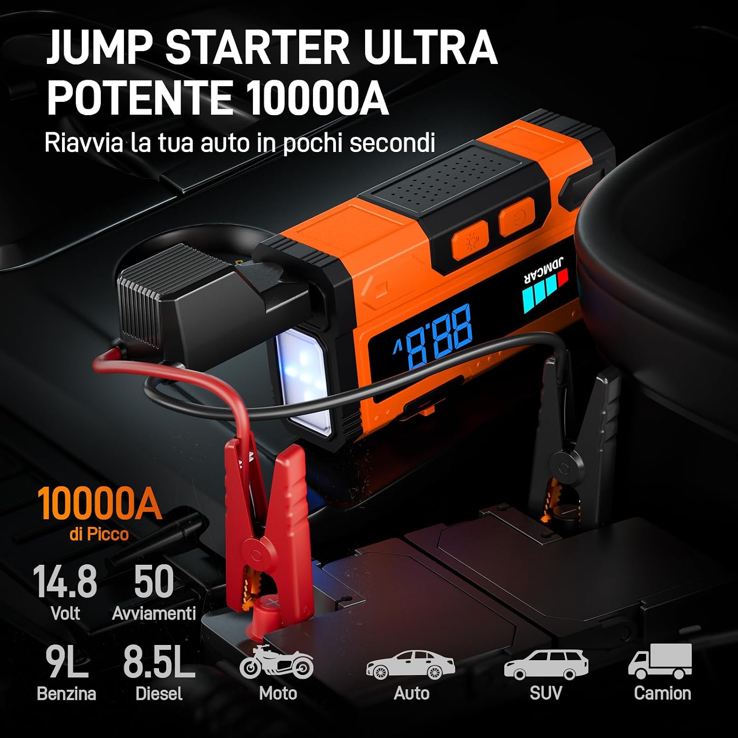 Thumbnail 1 de 3𝟏% 0𝐅𝐅 100000A Booster Avviamento Auto JDMCAR – Avviatore di Emergenza Portatile con Display LCD e LED