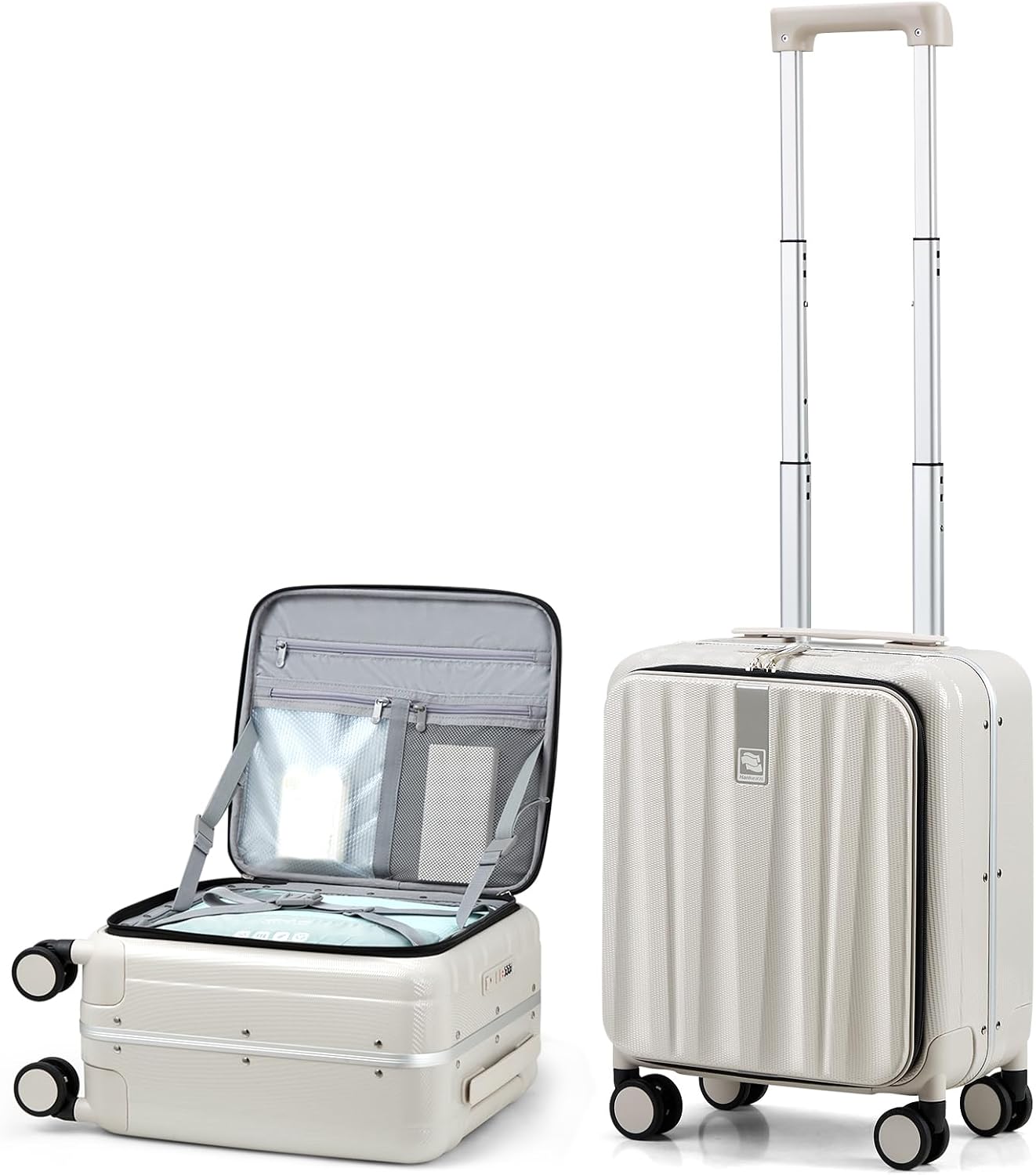 Detalle de Hanke underseat suitcase 16 inch front opening hard shell with lock and dual spinner wheels (Ivory White)