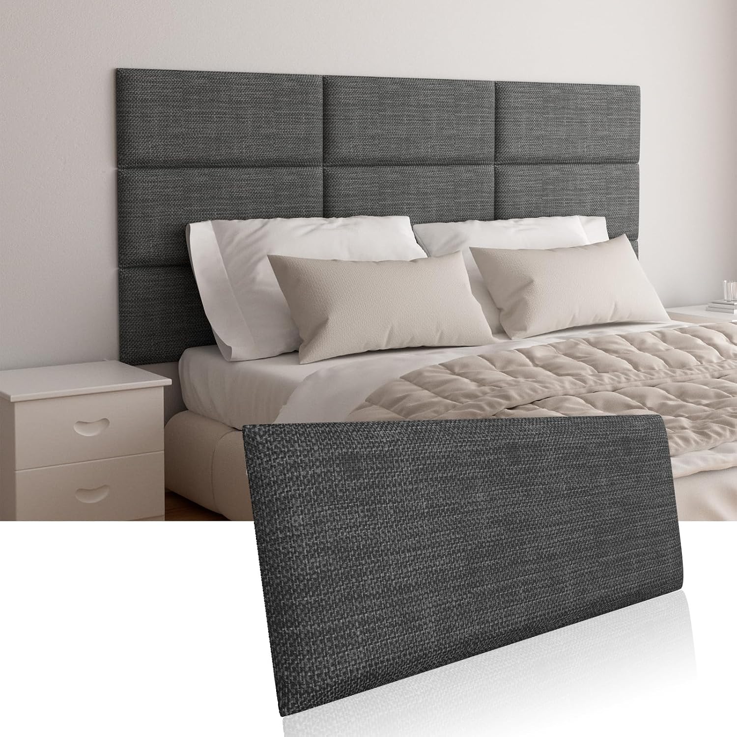 Detalle de Greymond CTBB22 Upholstered Wall-Mounted Headboard, Dark Grey, Terry Cloth, 9-Pack