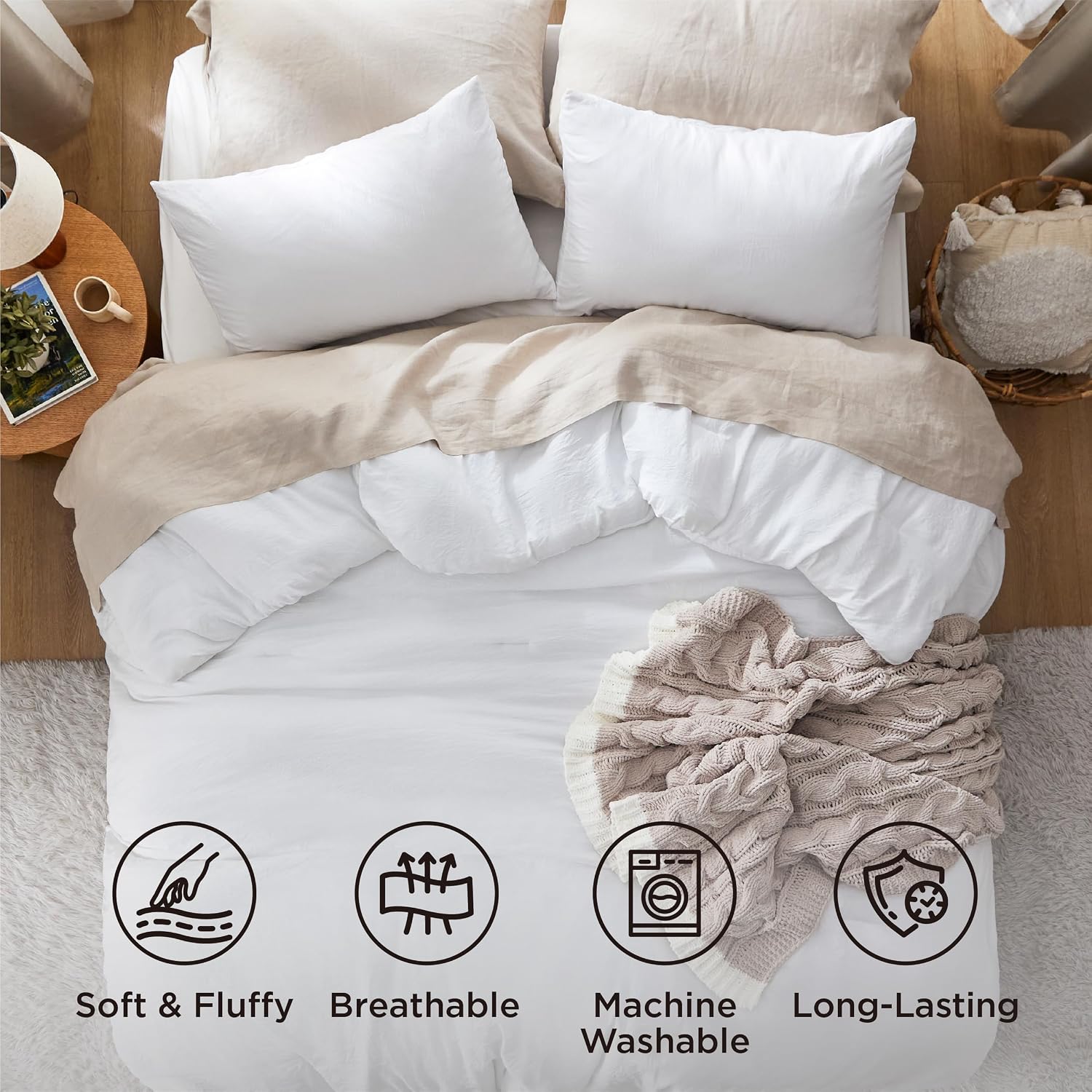 Thumbnail 3 de Bedsure BB349B2 King Comforter Set, Prewashed White Polyester Bedding