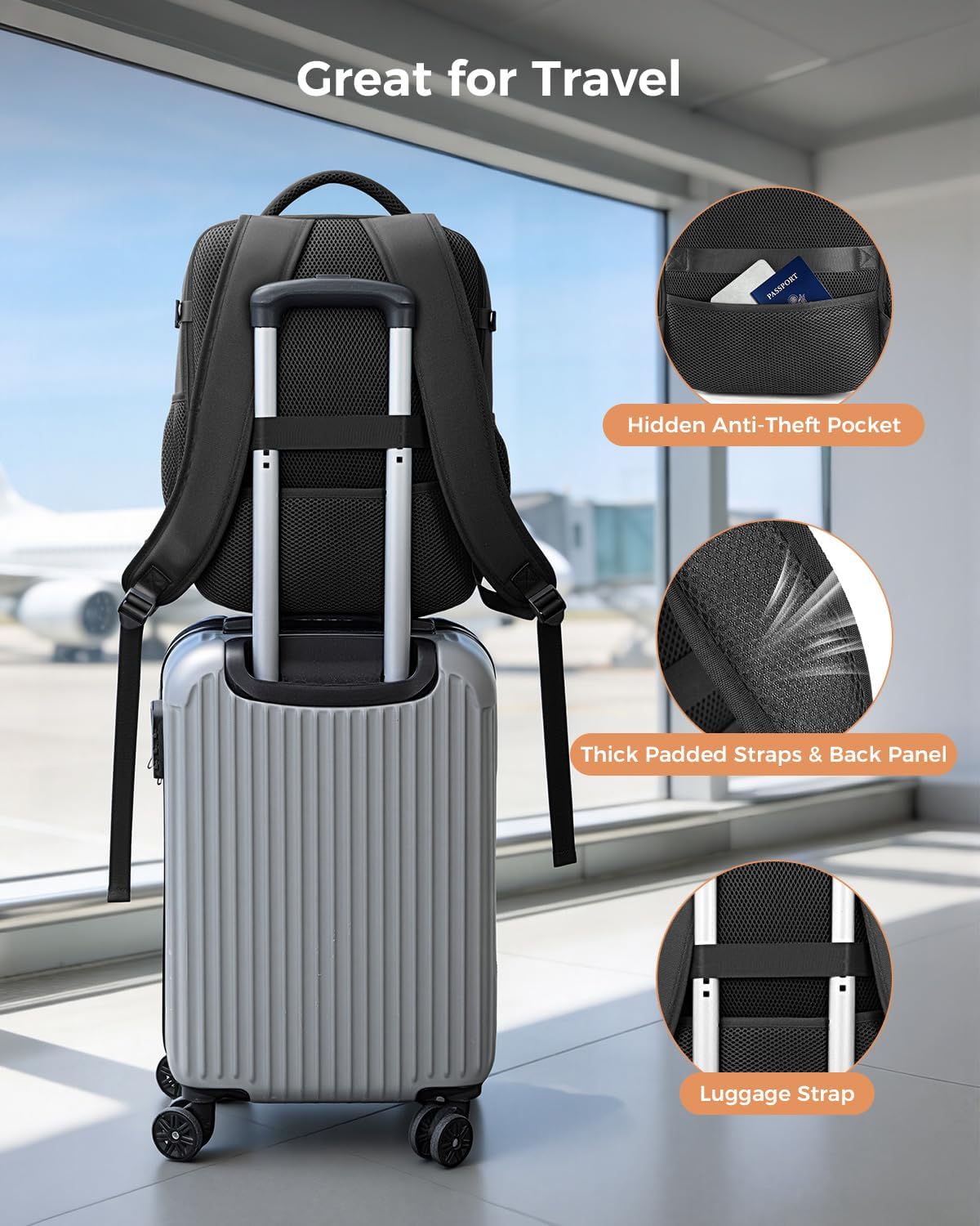 Detalle de Lekespring for Ryanair Cabin Bag 40x30x20 Black: Lightweight, Expandable Underseat Carry-On