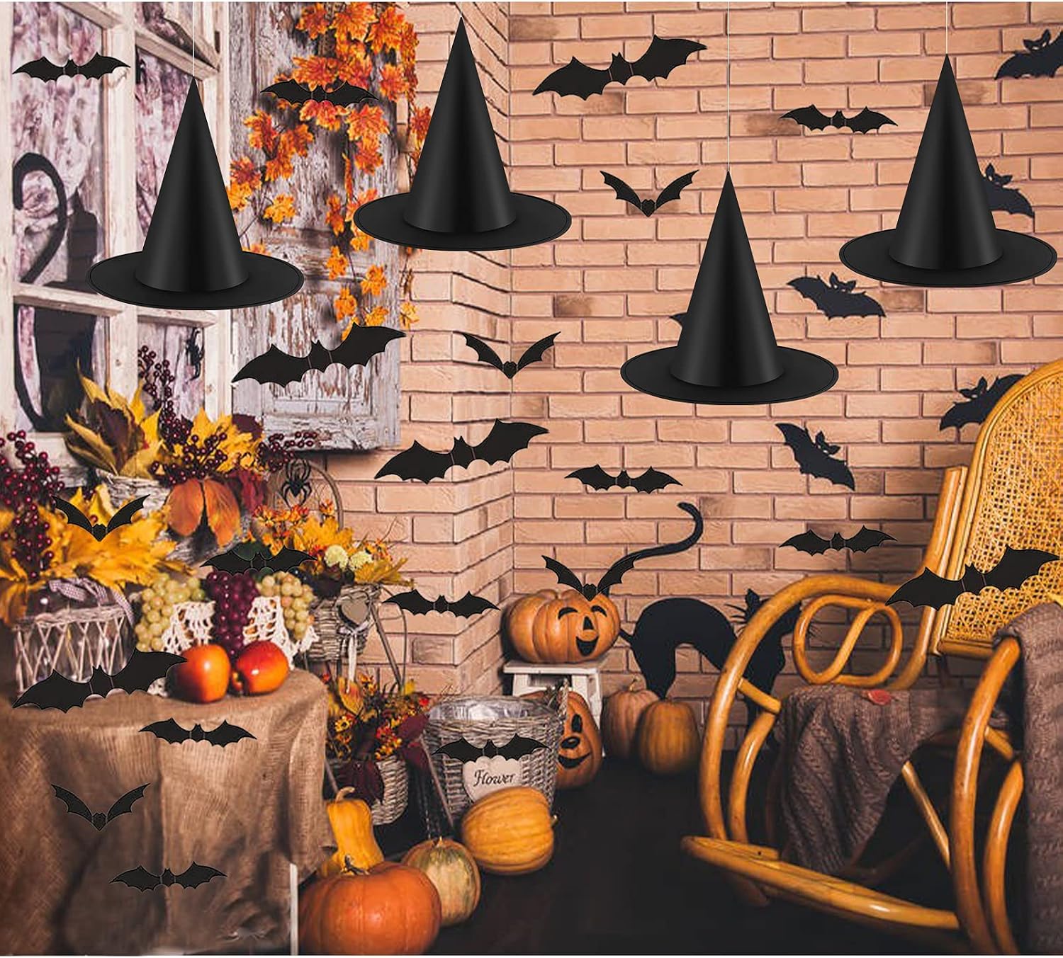 Detalle de Hzuooii Halloween Witch Hat Decorations, 12 Hats and 24 3D Bat Stickers