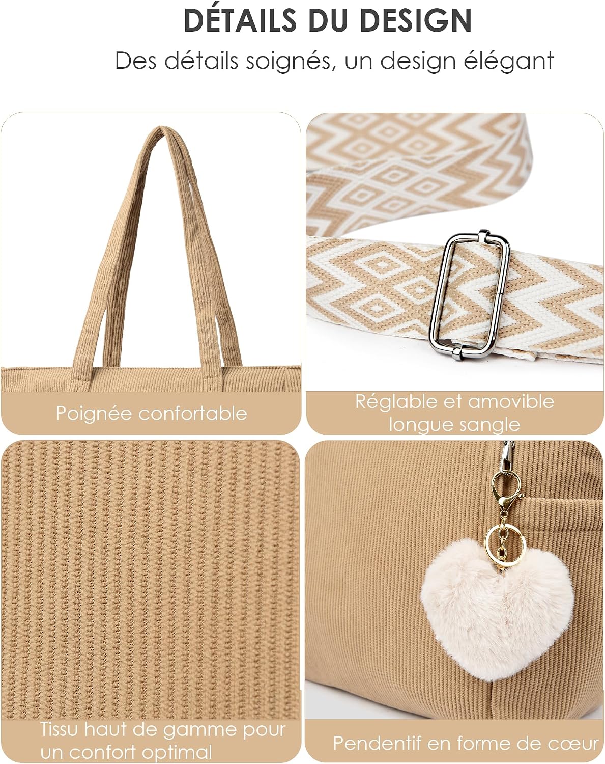 Detalle de Makukke Corduroy ribfluwelen shopper met ritssluiting, 44 x 32 x 16 cm