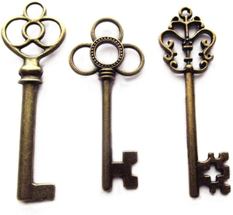 Detalle de Aokbean 30-Piece Antique Skeleton Key Charms, 3 Styles, Bronze Finish