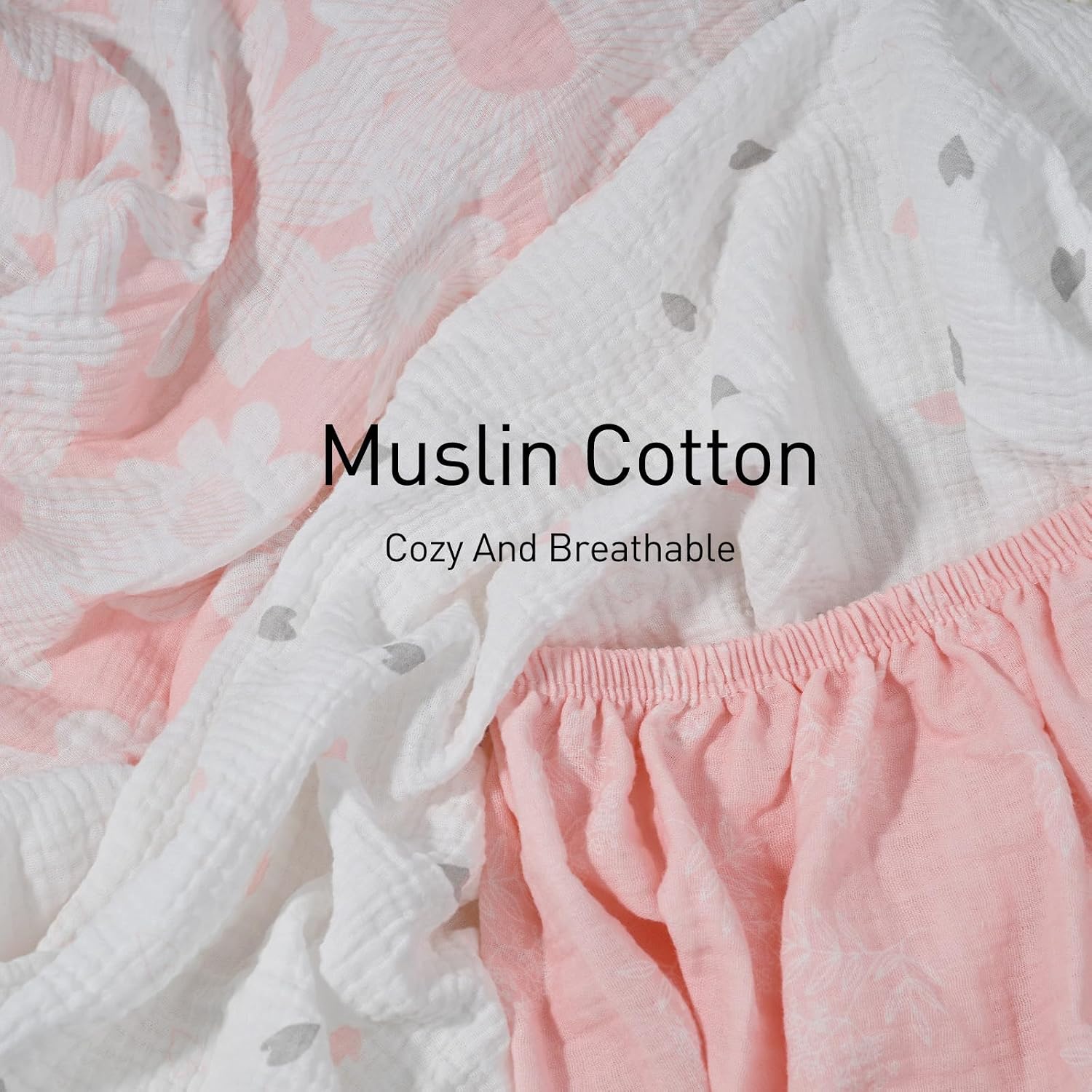 Thumbnail 6 de GLLQUEN BABY Pink Muslin Cotton Fitted Sheet Set (3 Pack) – 83 x 43 cm