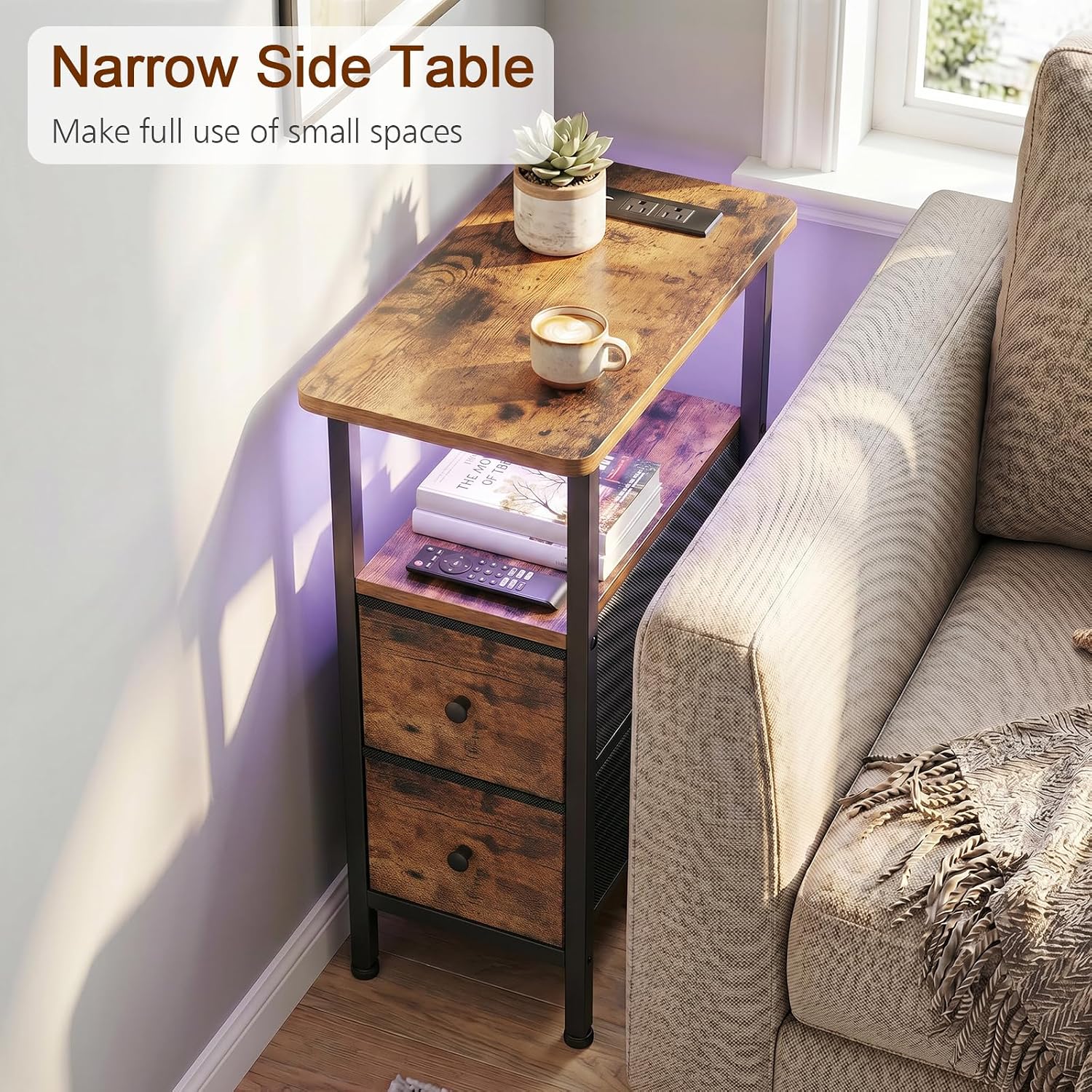 Detalle 2 de LOAKEKEL Narrow End Table, 7.87-Inch Wide