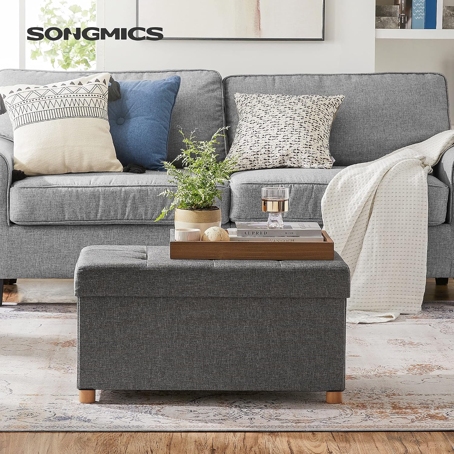 Detalle 2 de SONGMICS Cassapanca pouf contenitore 77 L